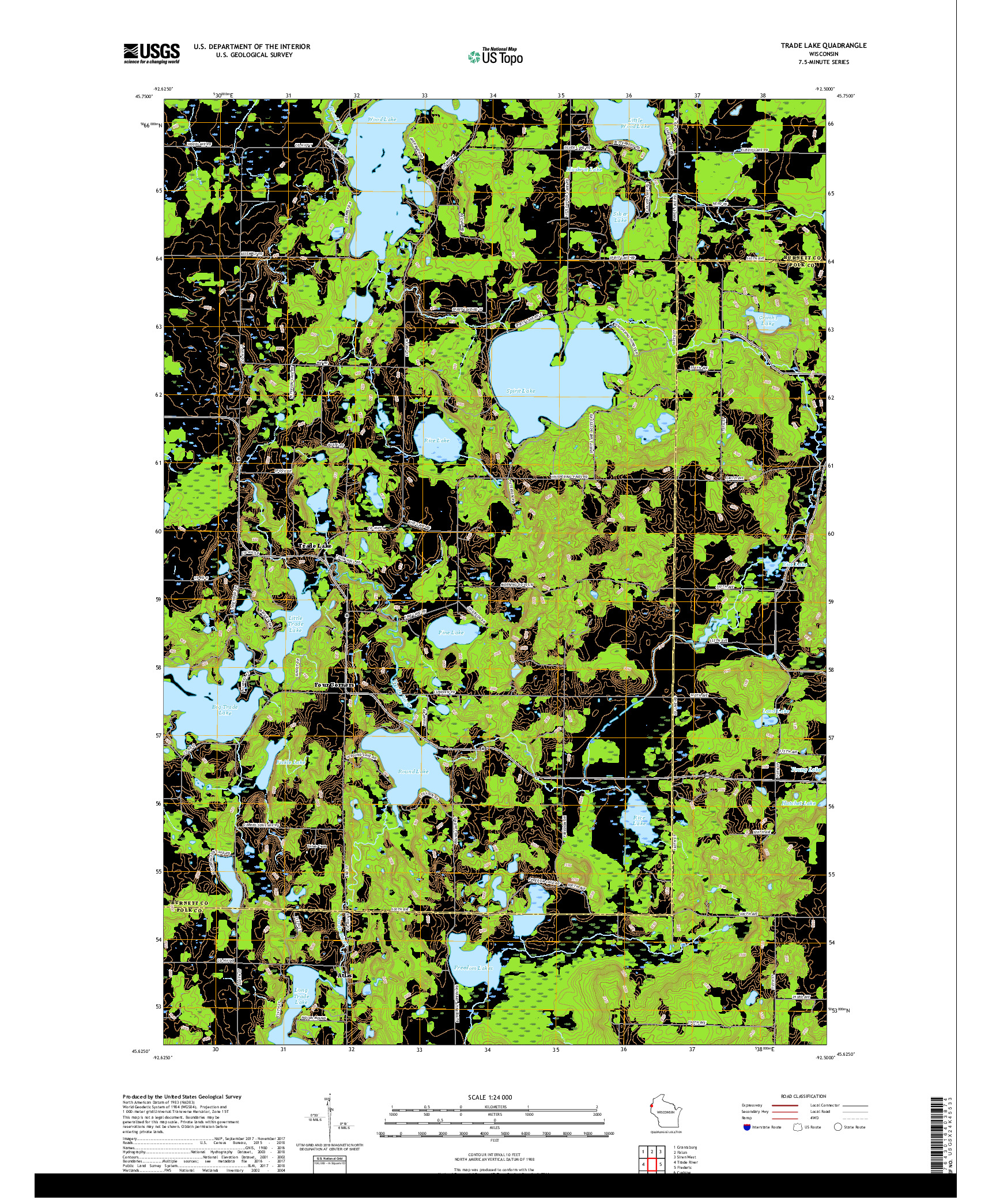 USGS US TOPO 7.5-MINUTE MAP FOR TRADE LAKE, WI 2018