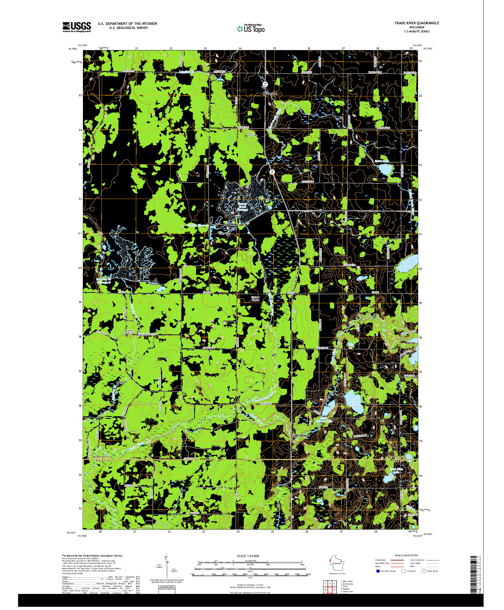 USGS US TOPO 7.5-MINUTE MAP FOR TRADE RIVER, WI 2018