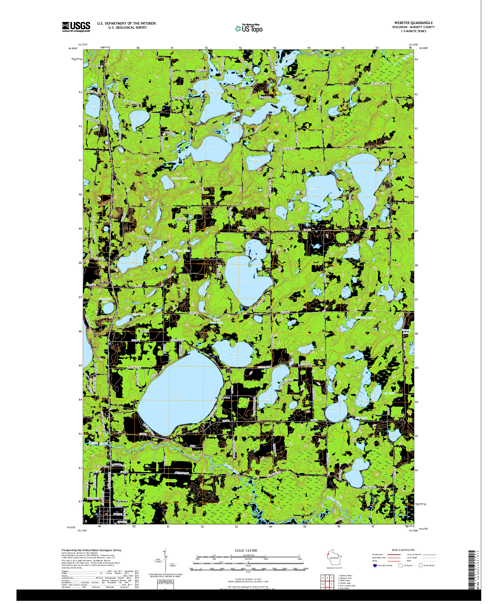 USGS US TOPO 7.5-MINUTE MAP FOR WEBSTER, WI 2018