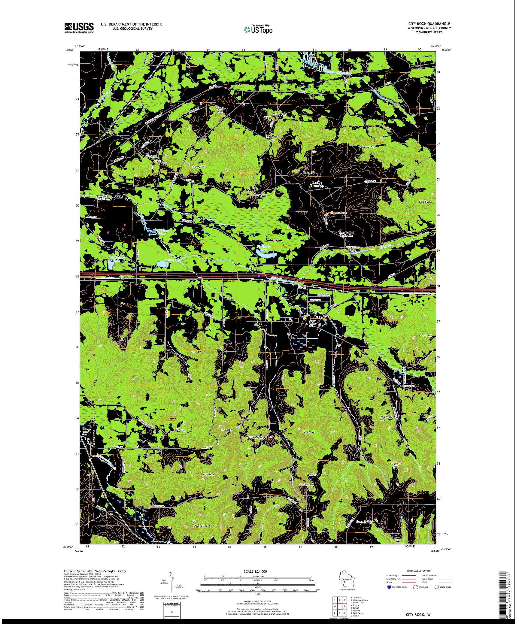 USGS US TOPO 7.5-MINUTE MAP FOR CITY ROCK, WI 2018