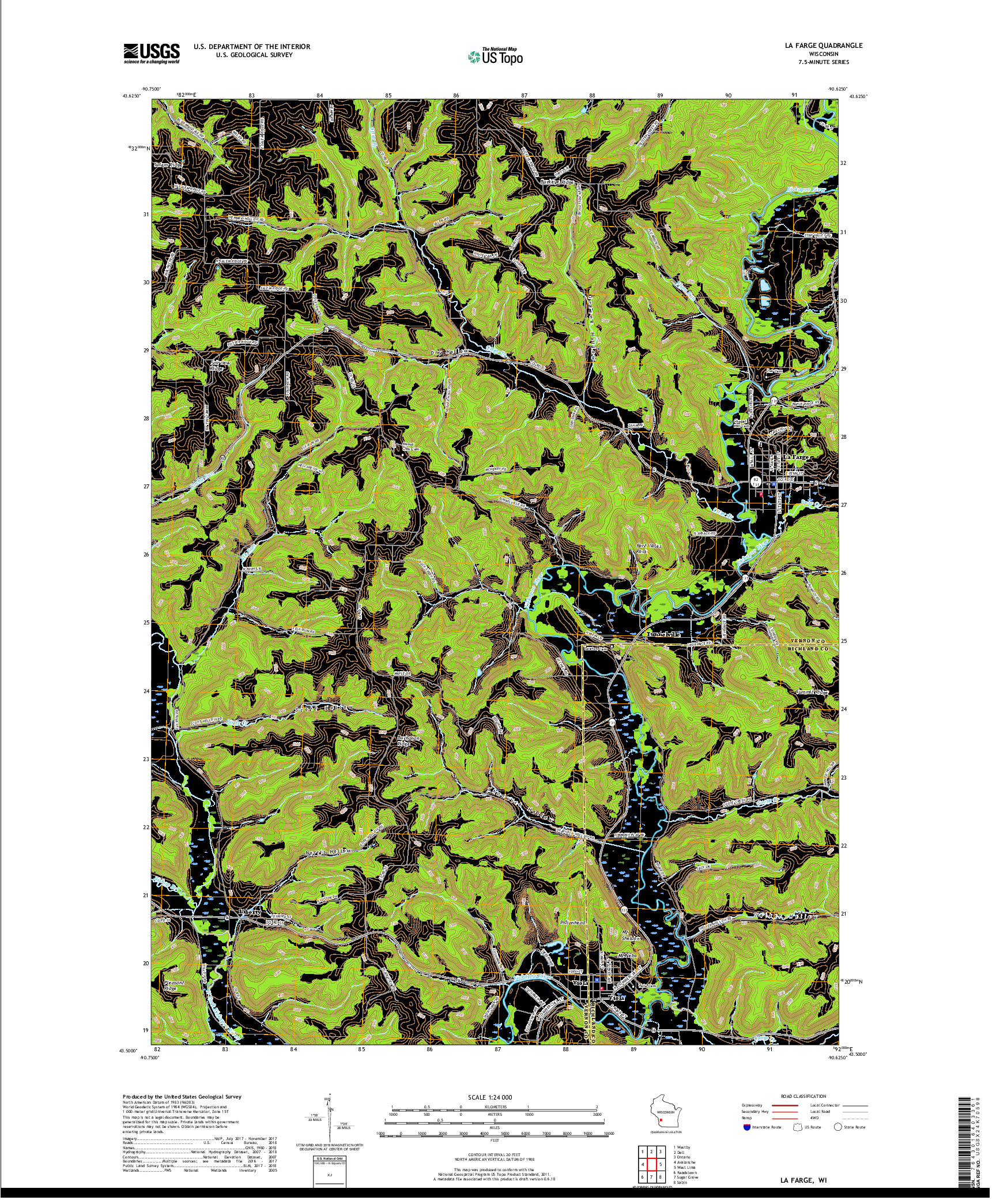 USGS US TOPO 7.5-MINUTE MAP FOR LA FARGE, WI 2018