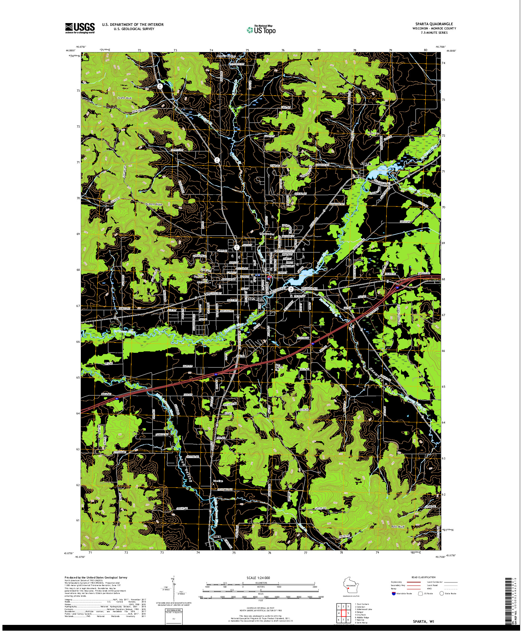 USGS US TOPO 7.5-MINUTE MAP FOR SPARTA, WI 2018