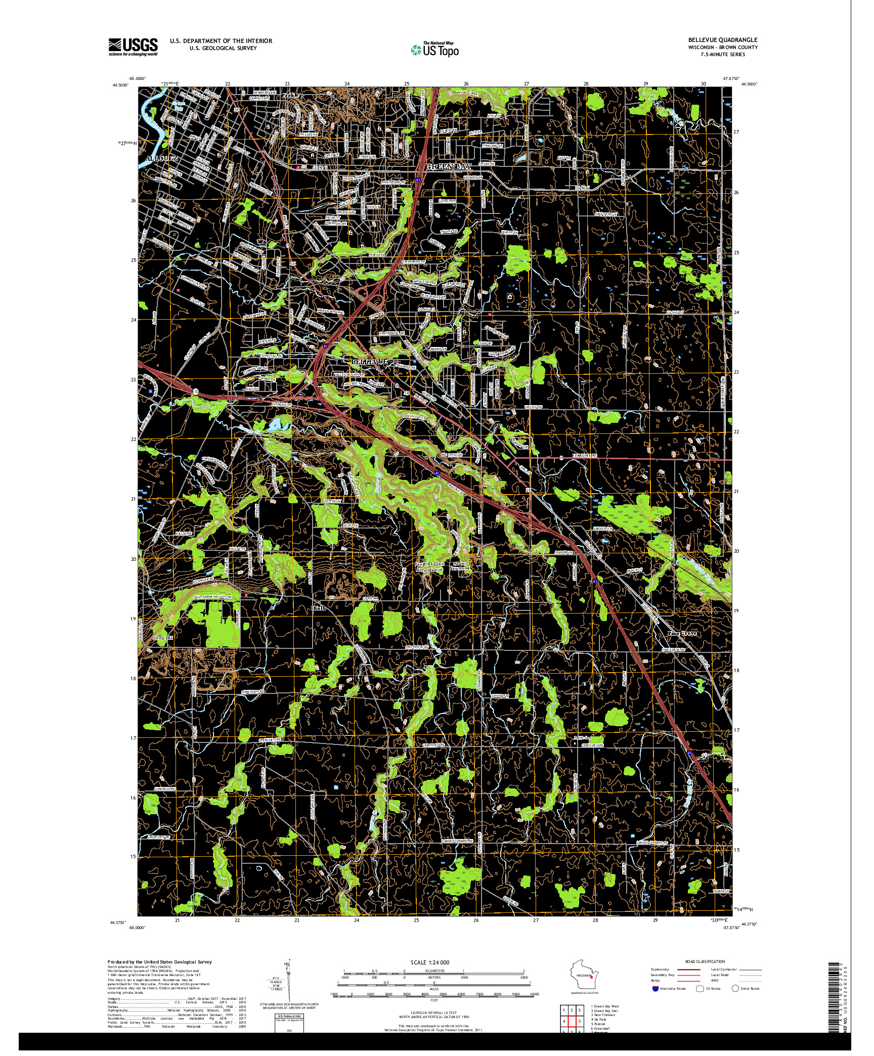 USGS US TOPO 7.5-MINUTE MAP FOR BELLEVUE, WI 2018