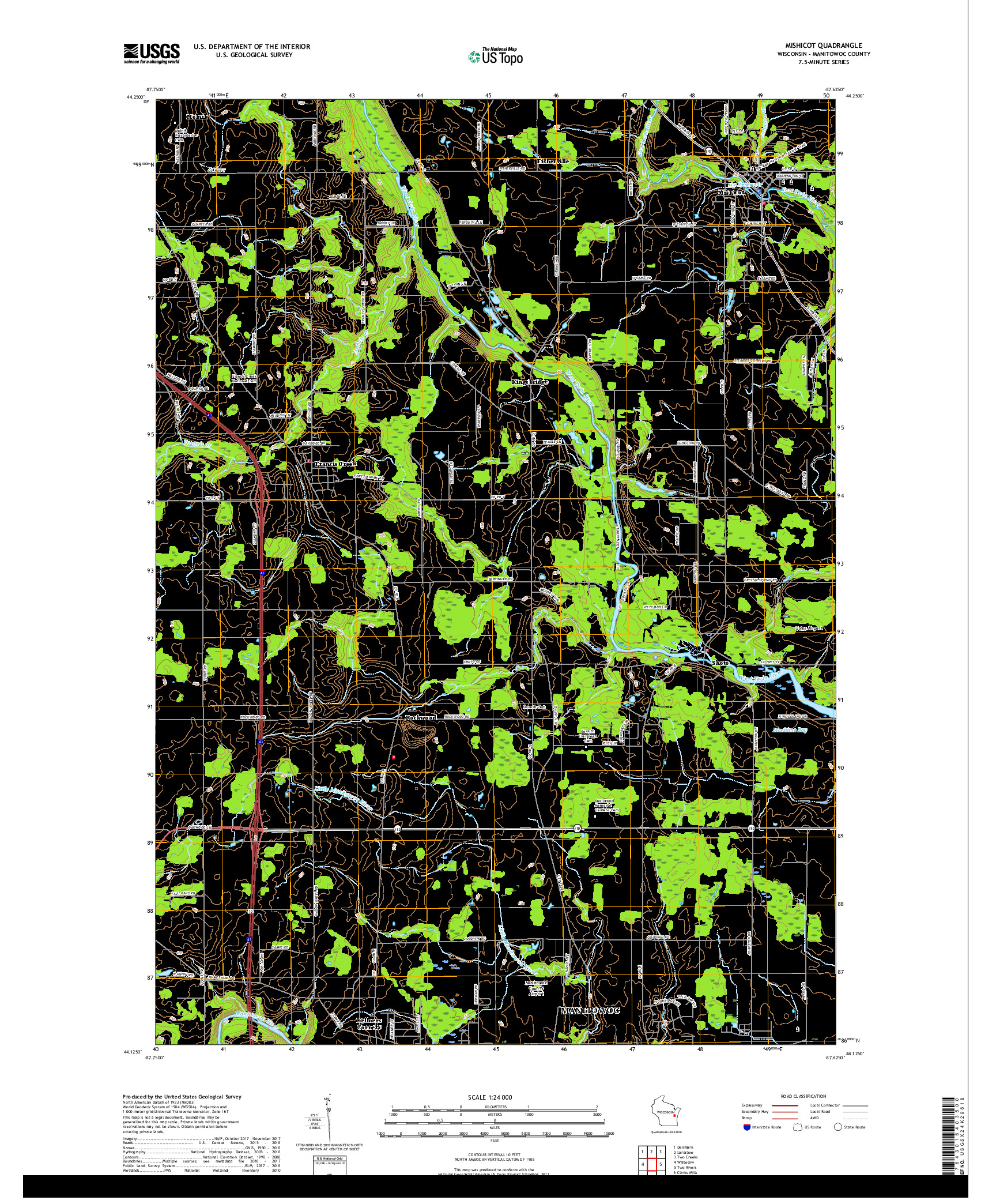 USGS US TOPO 7.5-MINUTE MAP FOR MISHICOT, WI 2018