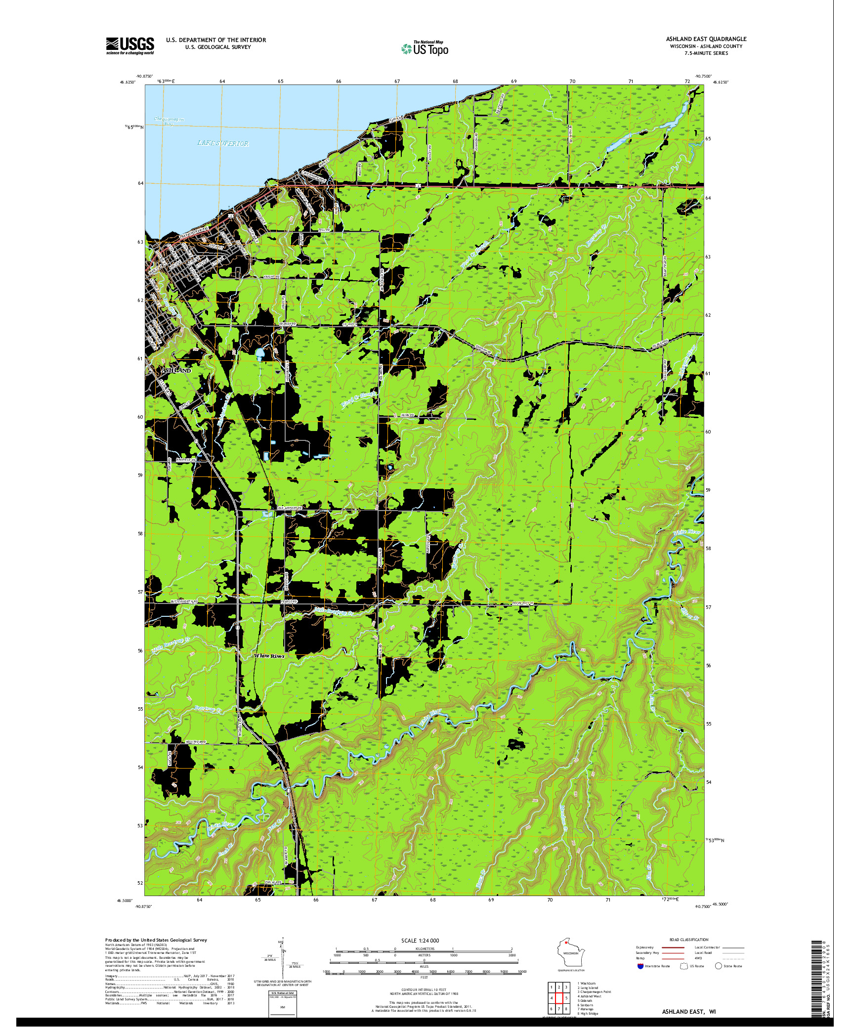 USGS US TOPO 7.5-MINUTE MAP FOR ASHLAND EAST, WI 2018