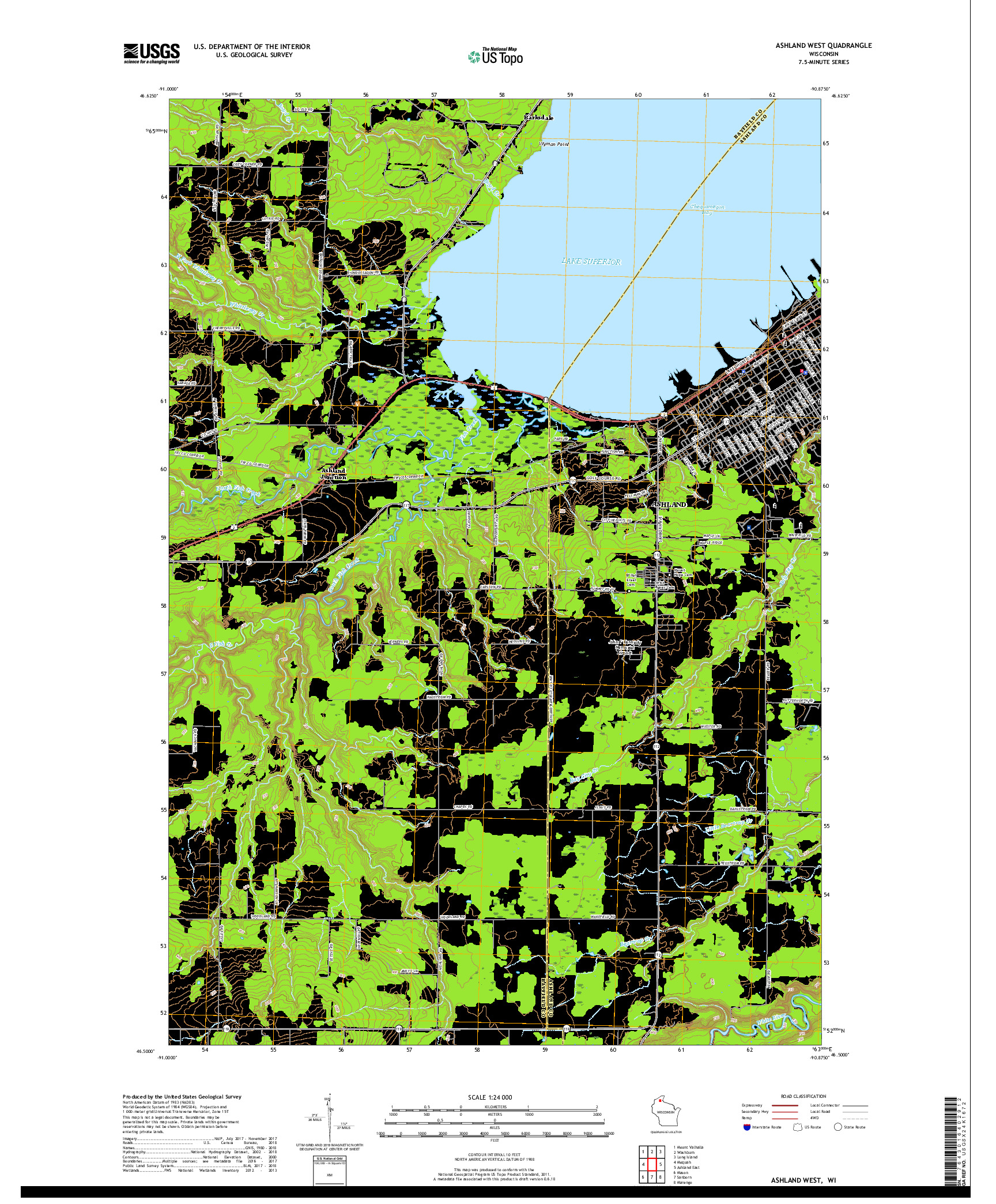 USGS US TOPO 7.5-MINUTE MAP FOR ASHLAND WEST, WI 2018