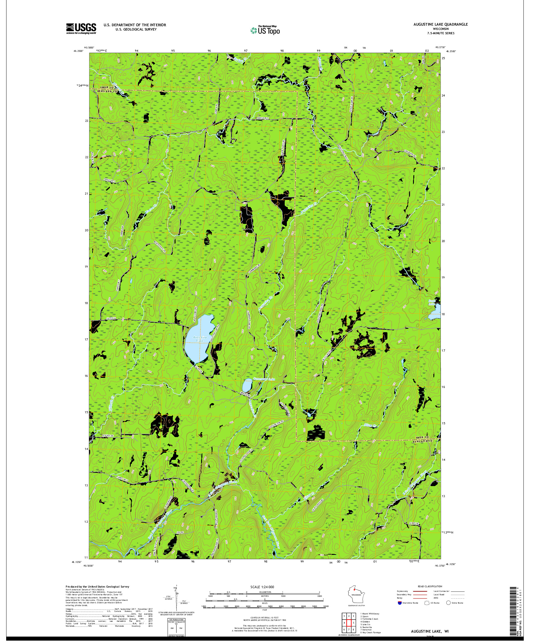 USGS US TOPO 7.5-MINUTE MAP FOR AUGUSTINE LAKE, WI 2018