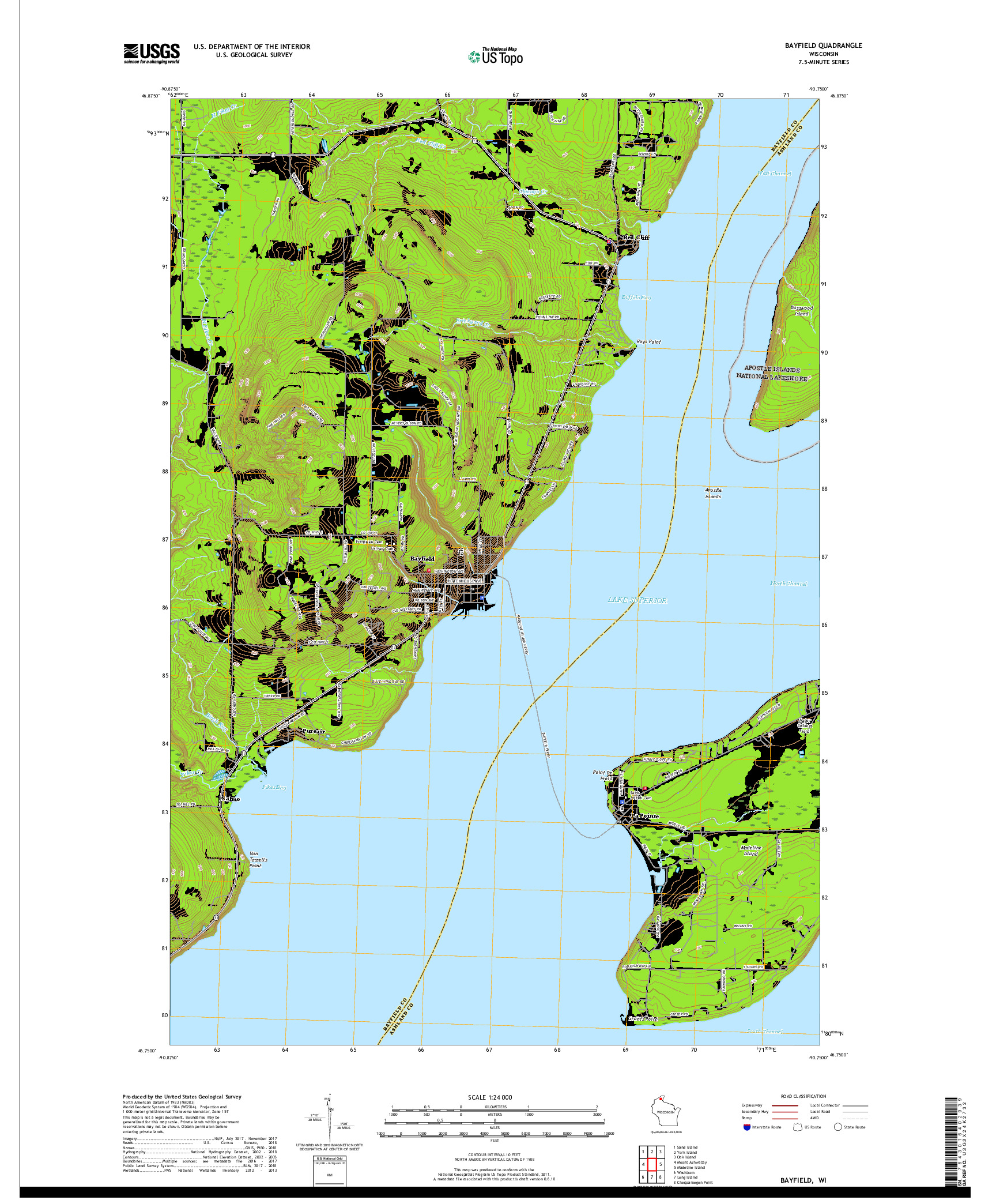 USGS US TOPO 7.5-MINUTE MAP FOR BAYFIELD, WI 2018