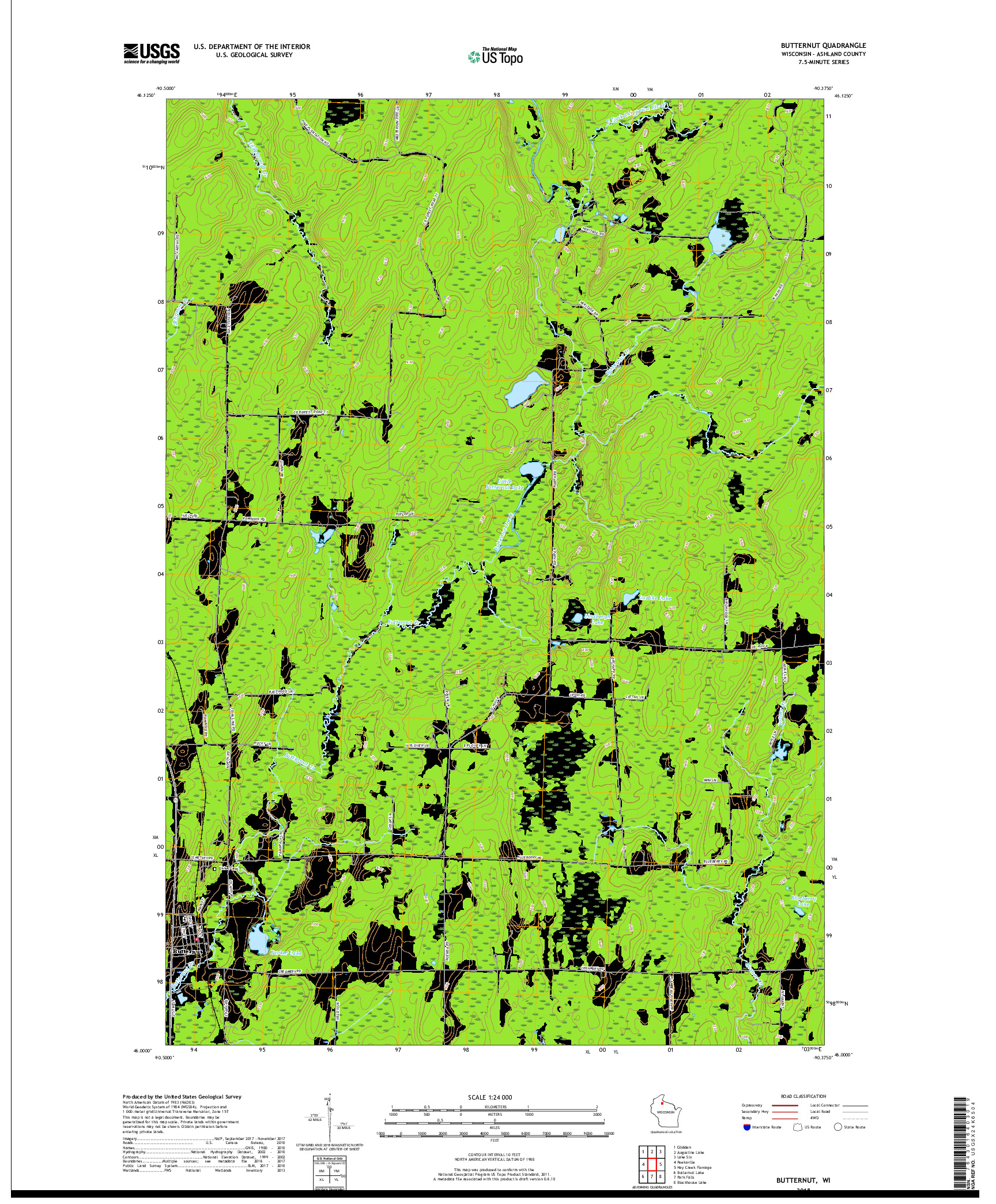 USGS US TOPO 7.5-MINUTE MAP FOR BUTTERNUT, WI 2018