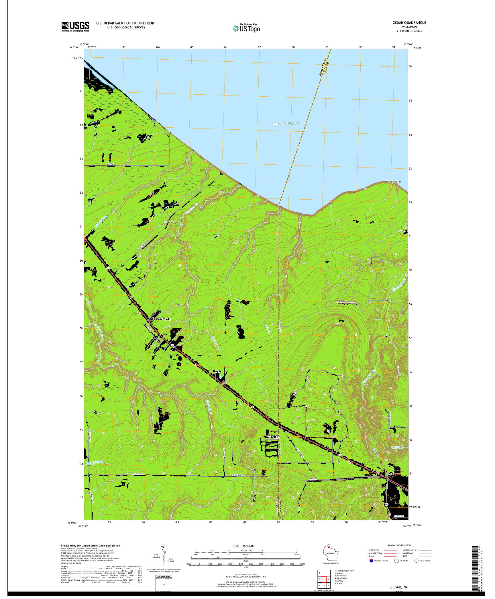 USGS US TOPO 7.5-MINUTE MAP FOR CEDAR, WI 2018