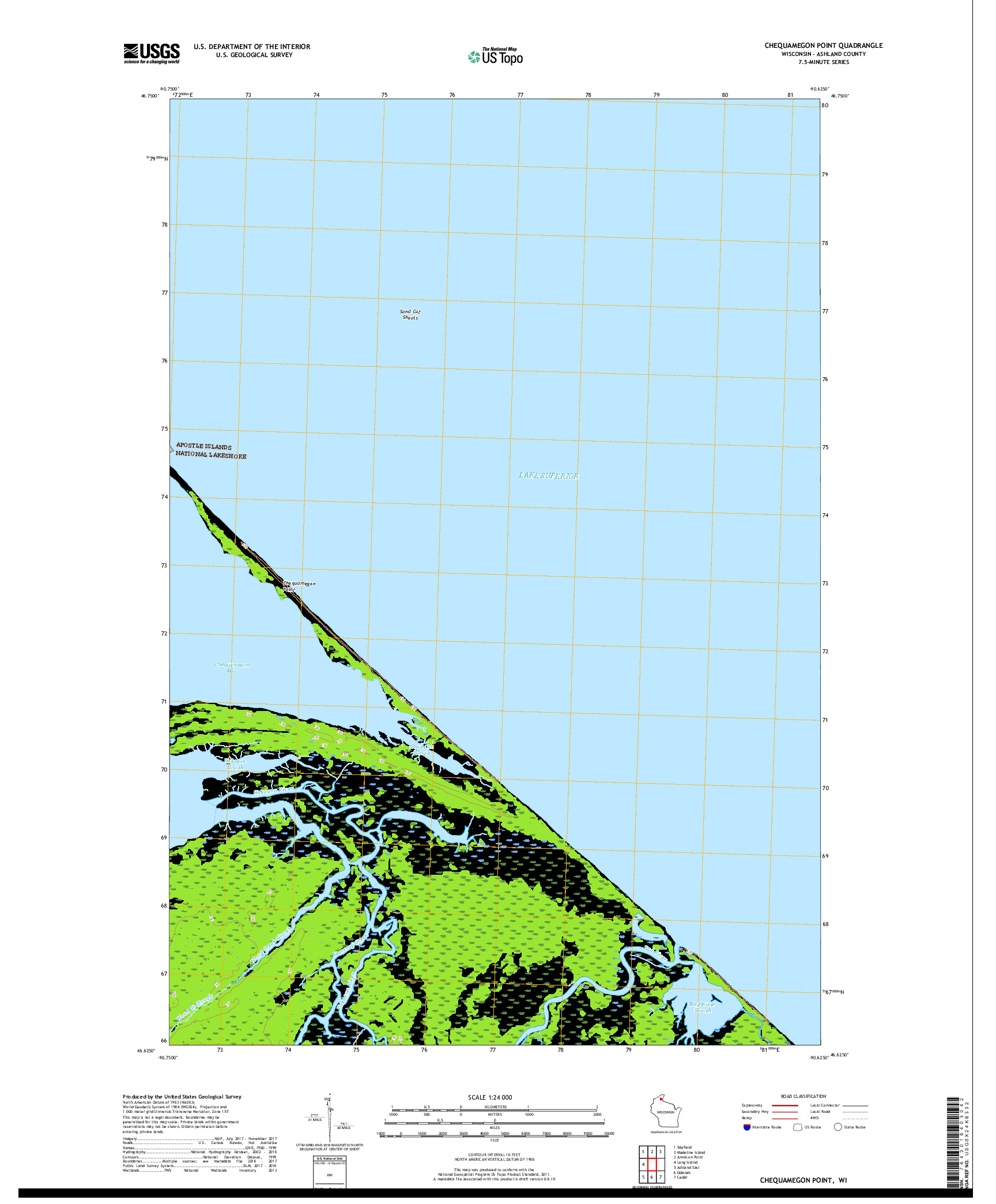 USGS US TOPO 7.5-MINUTE MAP FOR CHEQUAMEGON POINT, WI 2018