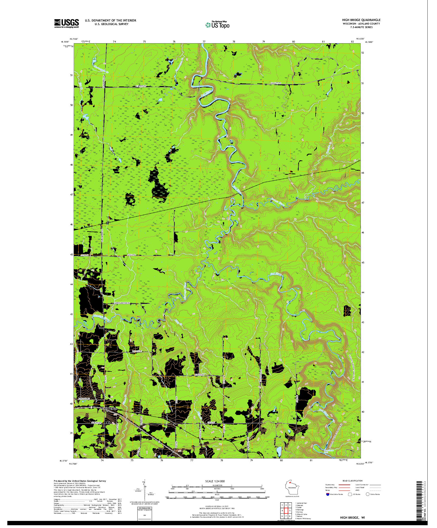 USGS US TOPO 7.5-MINUTE MAP FOR HIGH BRIDGE, WI 2018