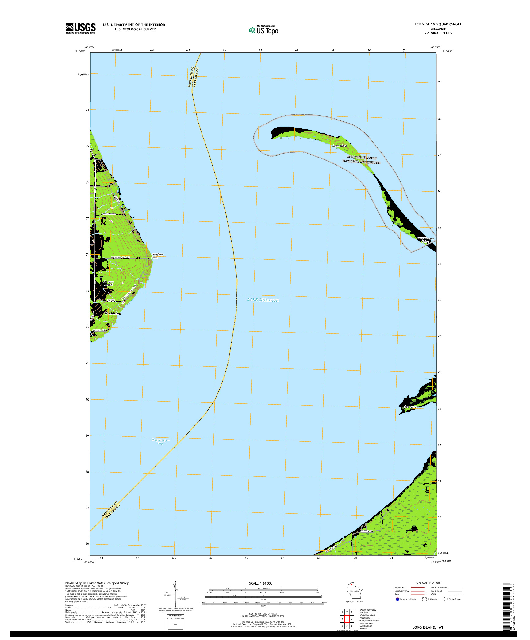 USGS US TOPO 7.5-MINUTE MAP FOR LONG ISLAND, WI 2018