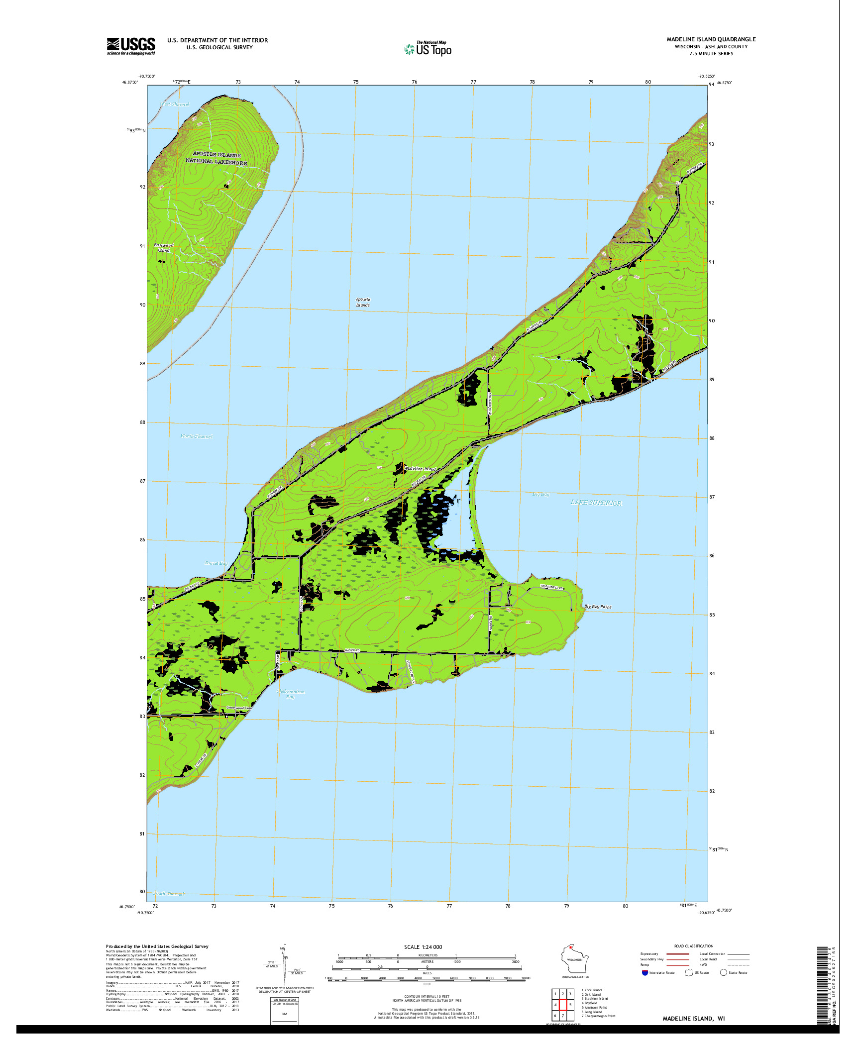 USGS US TOPO 7.5-MINUTE MAP FOR MADELINE ISLAND, WI 2018