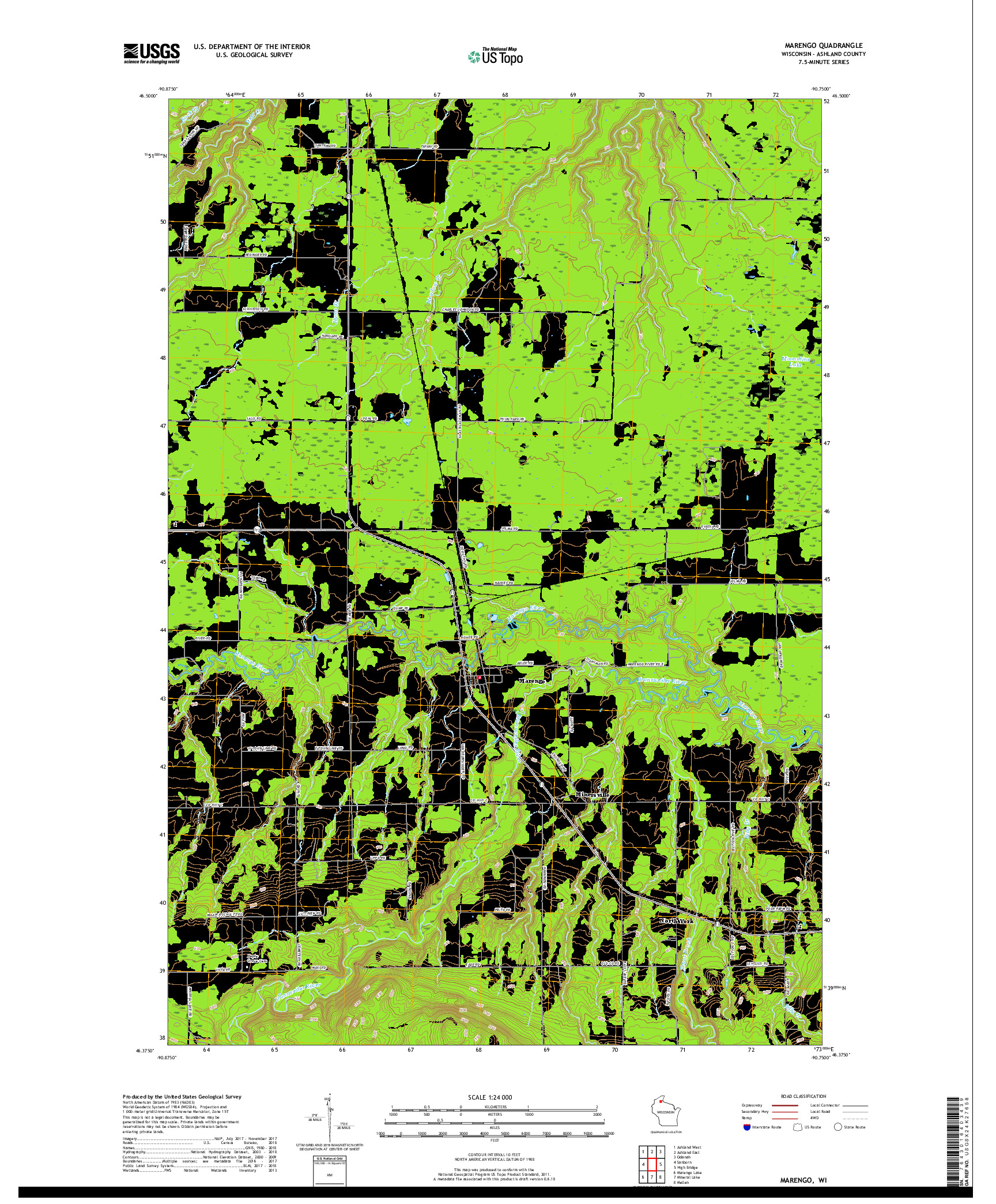 USGS US TOPO 7.5-MINUTE MAP FOR MARENGO, WI 2018
