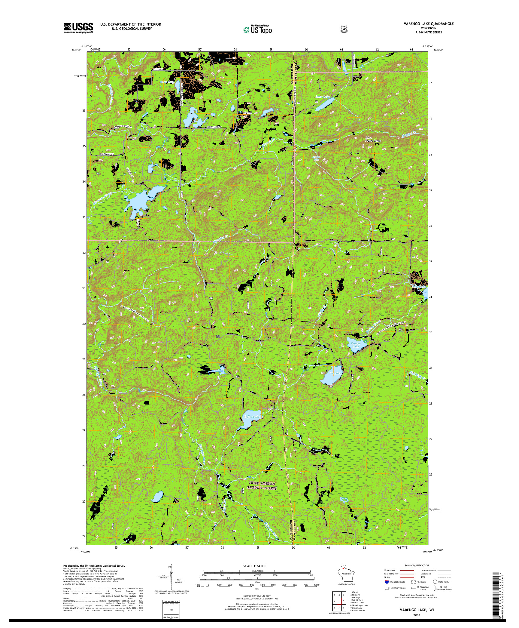 USGS US TOPO 7.5-MINUTE MAP FOR MARENGO LAKE, WI 2018