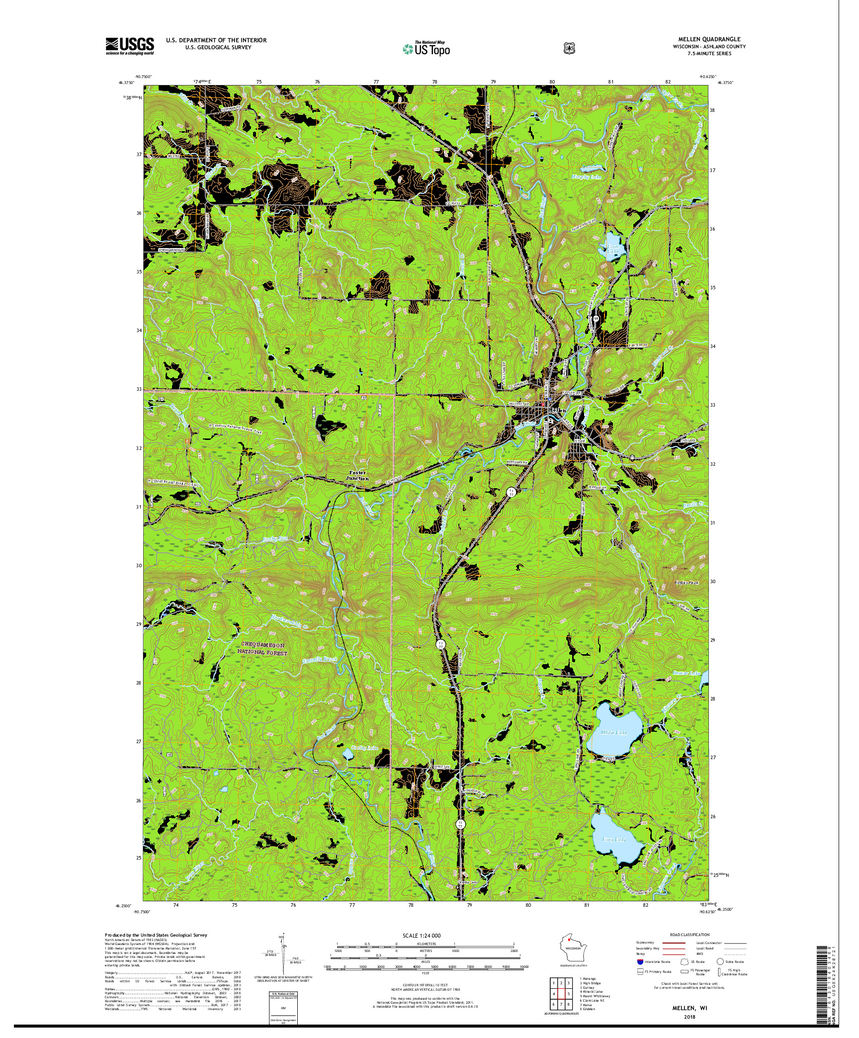 USGS US TOPO 7.5-MINUTE MAP FOR MELLEN, WI 2018