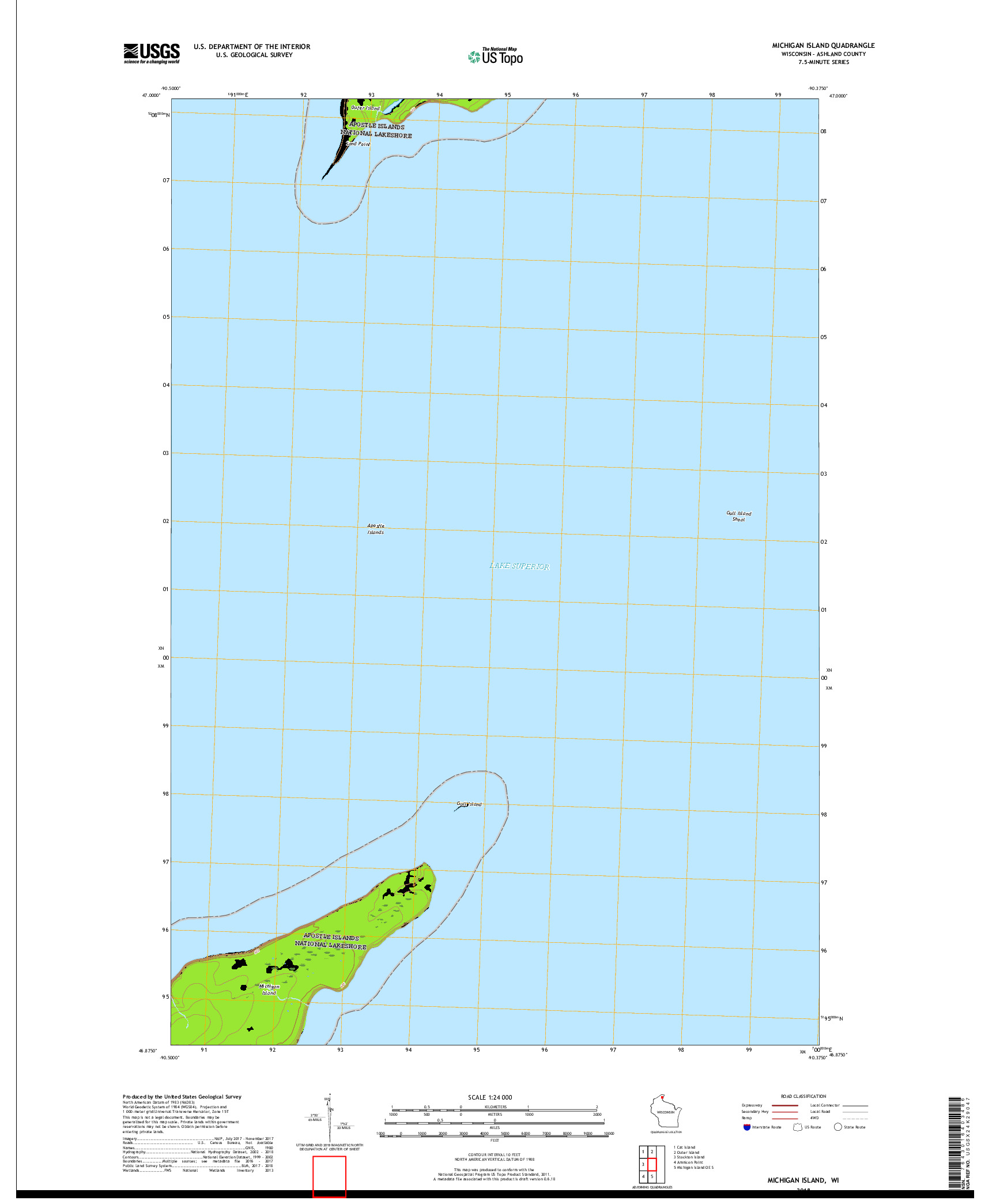 USGS US TOPO 7.5-MINUTE MAP FOR MICHIGAN ISLAND, WI 2018