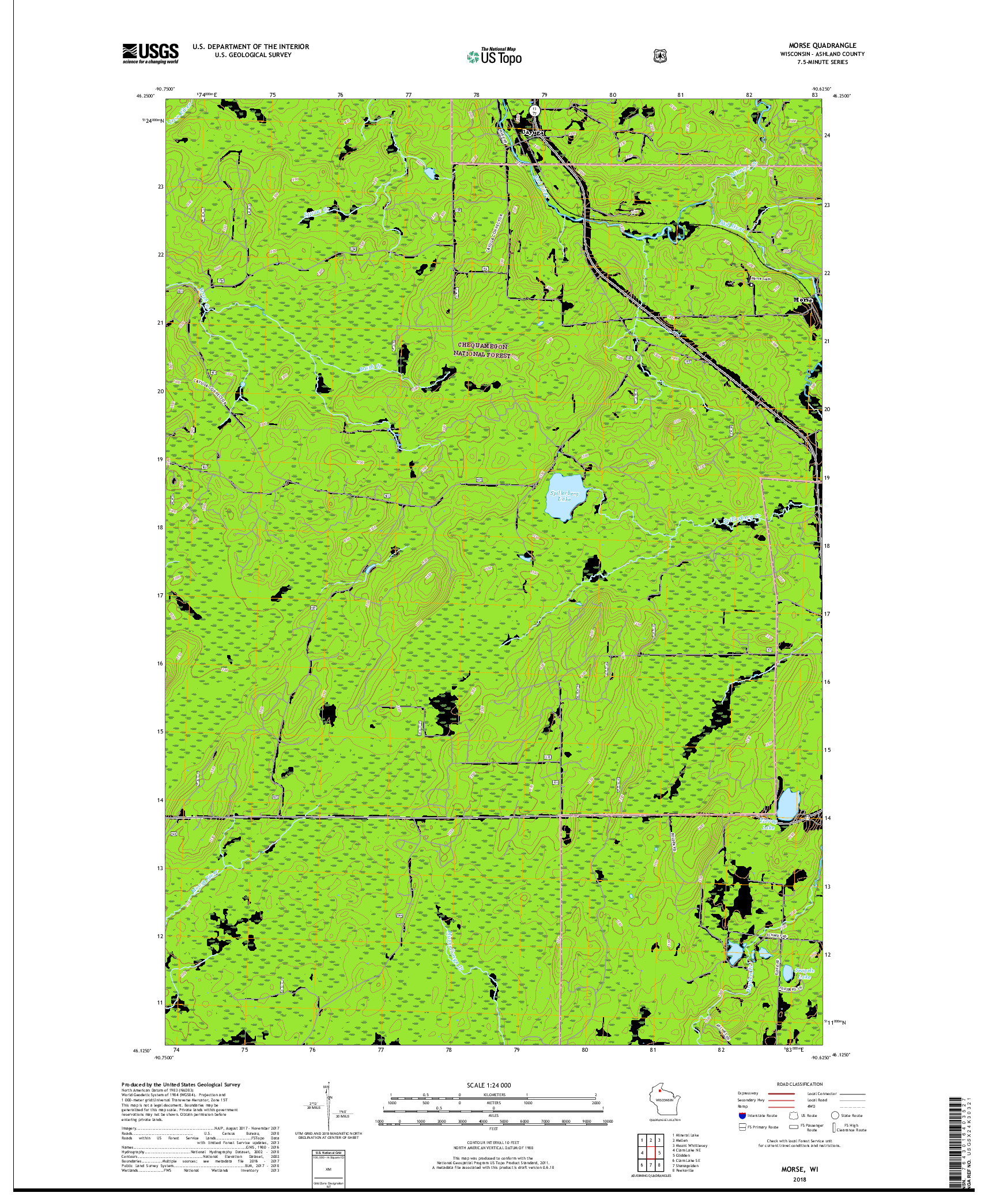 USGS US TOPO 7.5-MINUTE MAP FOR MORSE, WI 2018