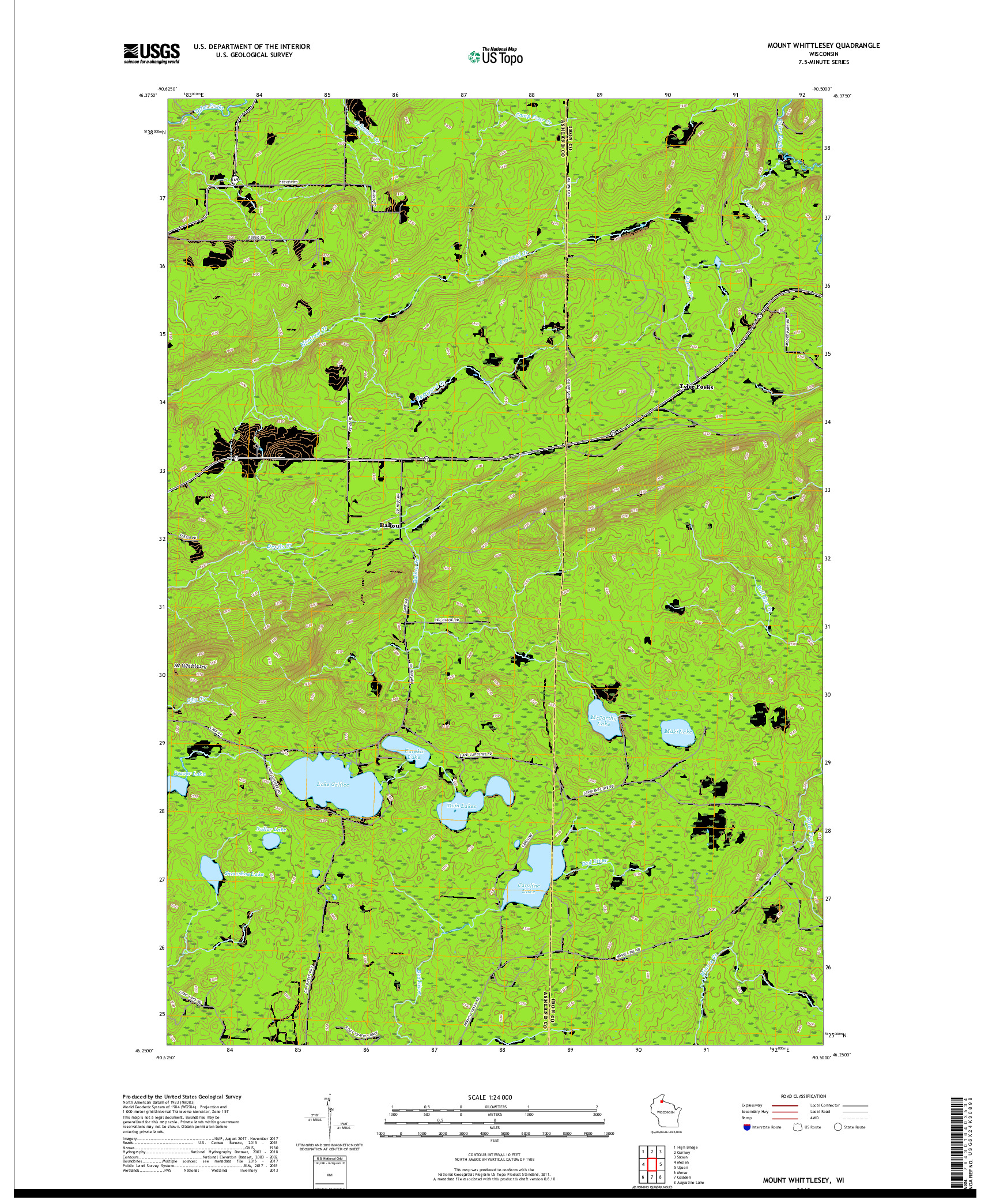 USGS US TOPO 7.5-MINUTE MAP FOR MOUNT WHITTLESEY, WI 2018