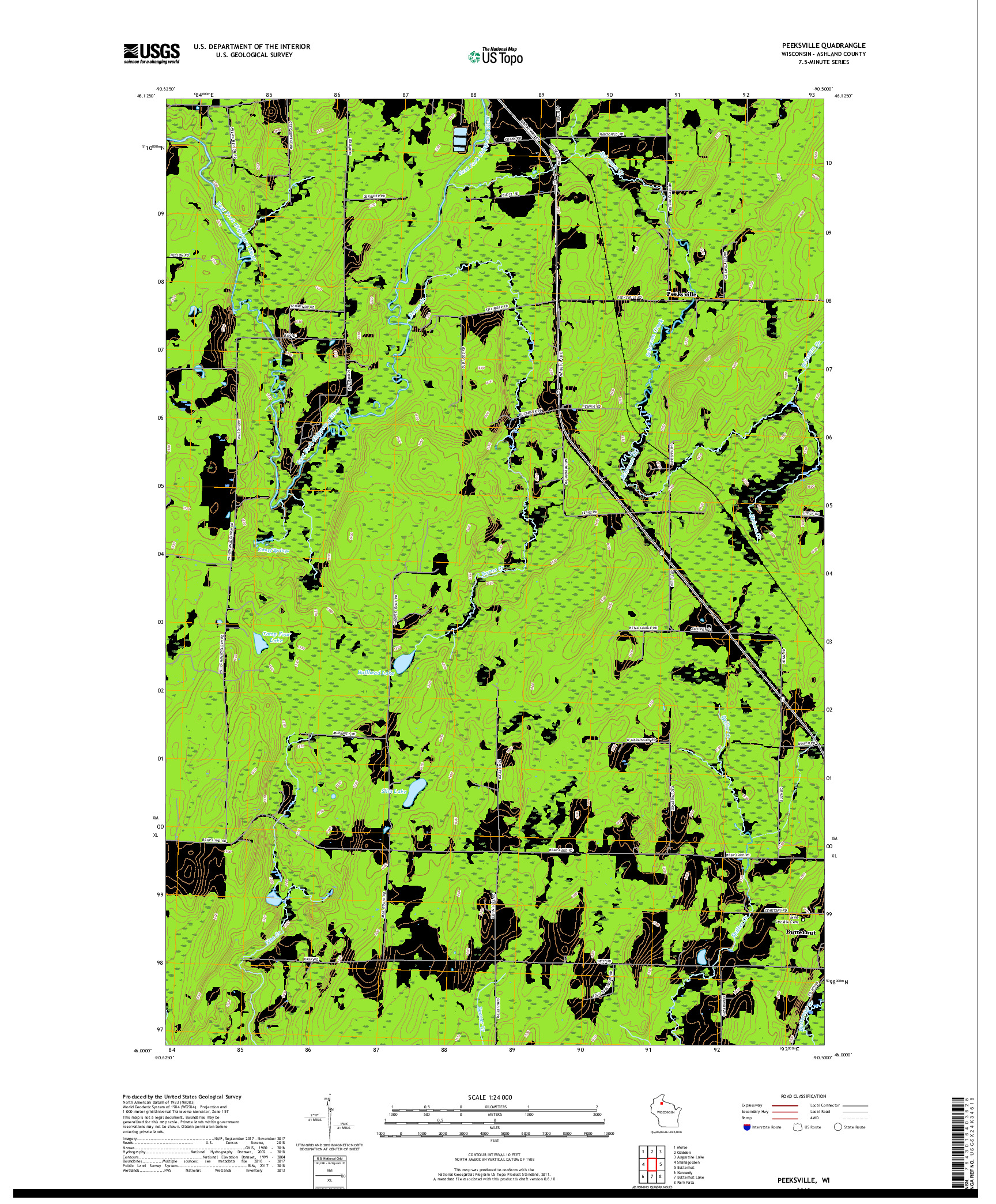 USGS US TOPO 7.5-MINUTE MAP FOR PEEKSVILLE, WI 2018