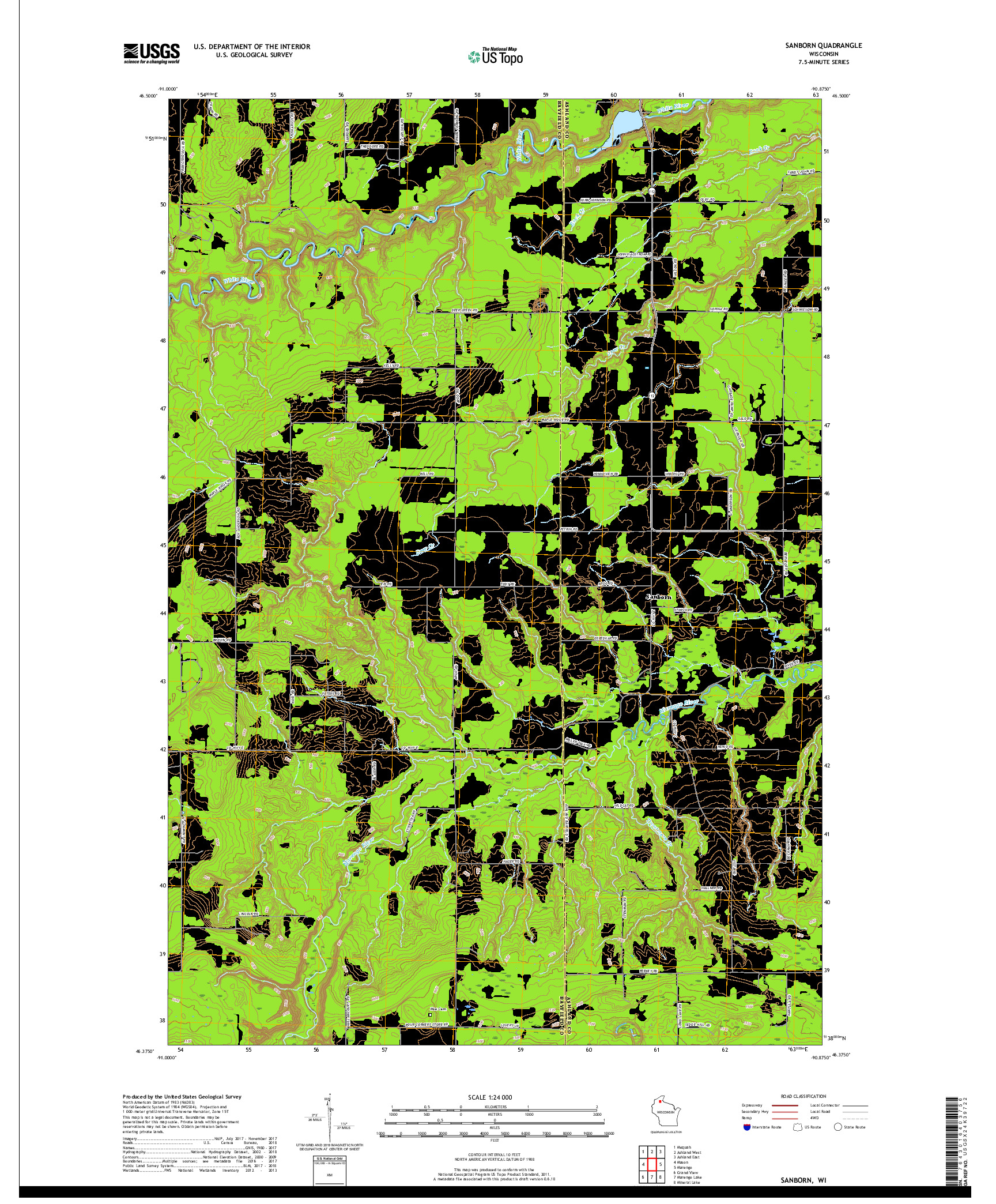 USGS US TOPO 7.5-MINUTE MAP FOR SANBORN, WI 2018