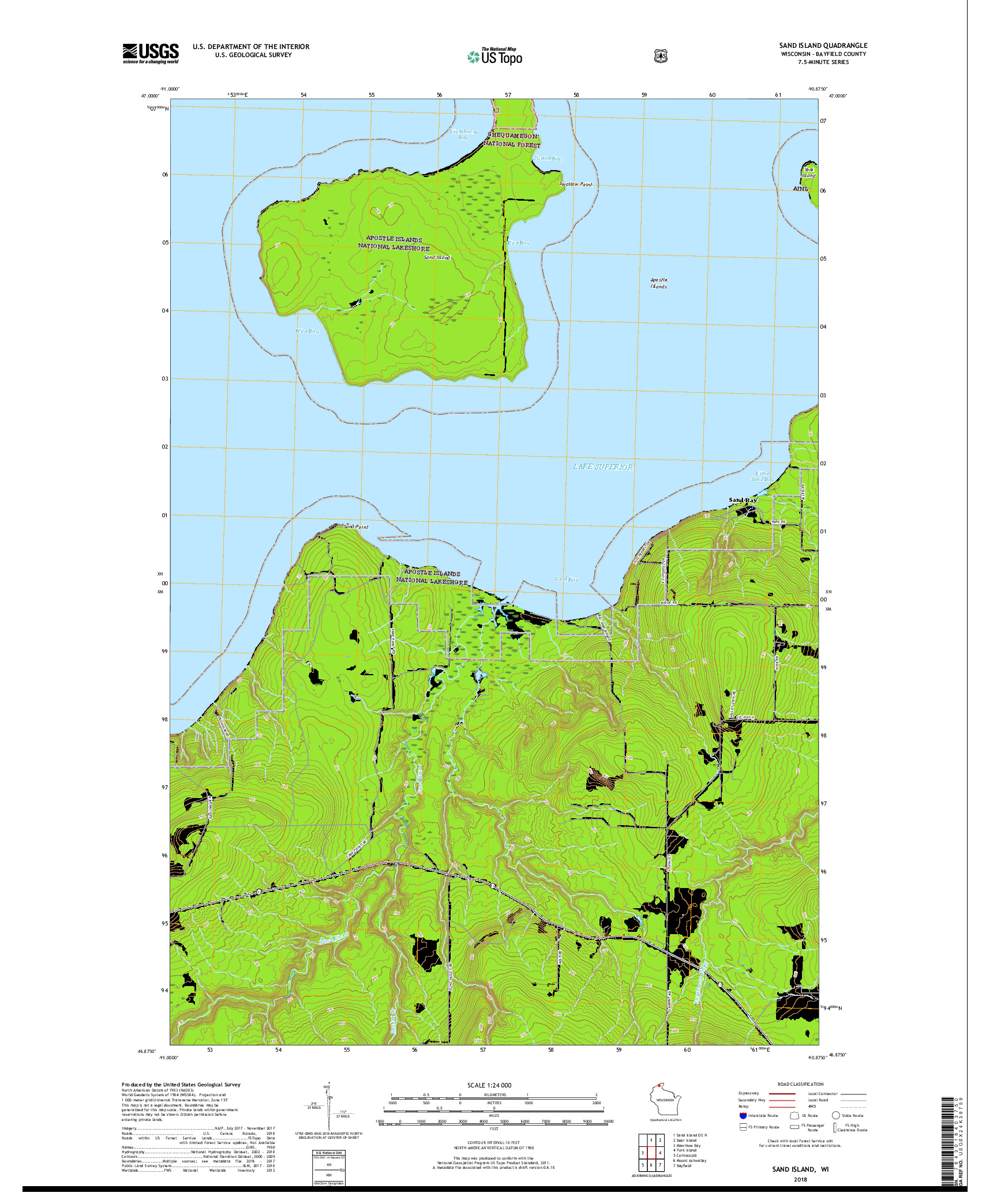 USGS US TOPO 7.5-MINUTE MAP FOR SAND ISLAND, WI 2018