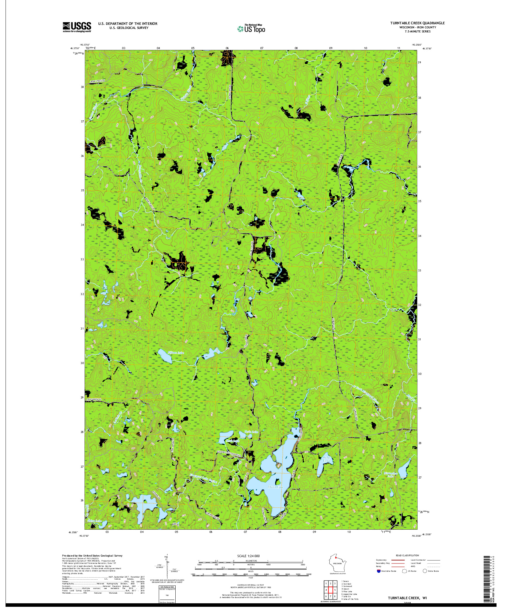 USGS US TOPO 7.5-MINUTE MAP FOR TURNTABLE CREEK, WI 2018