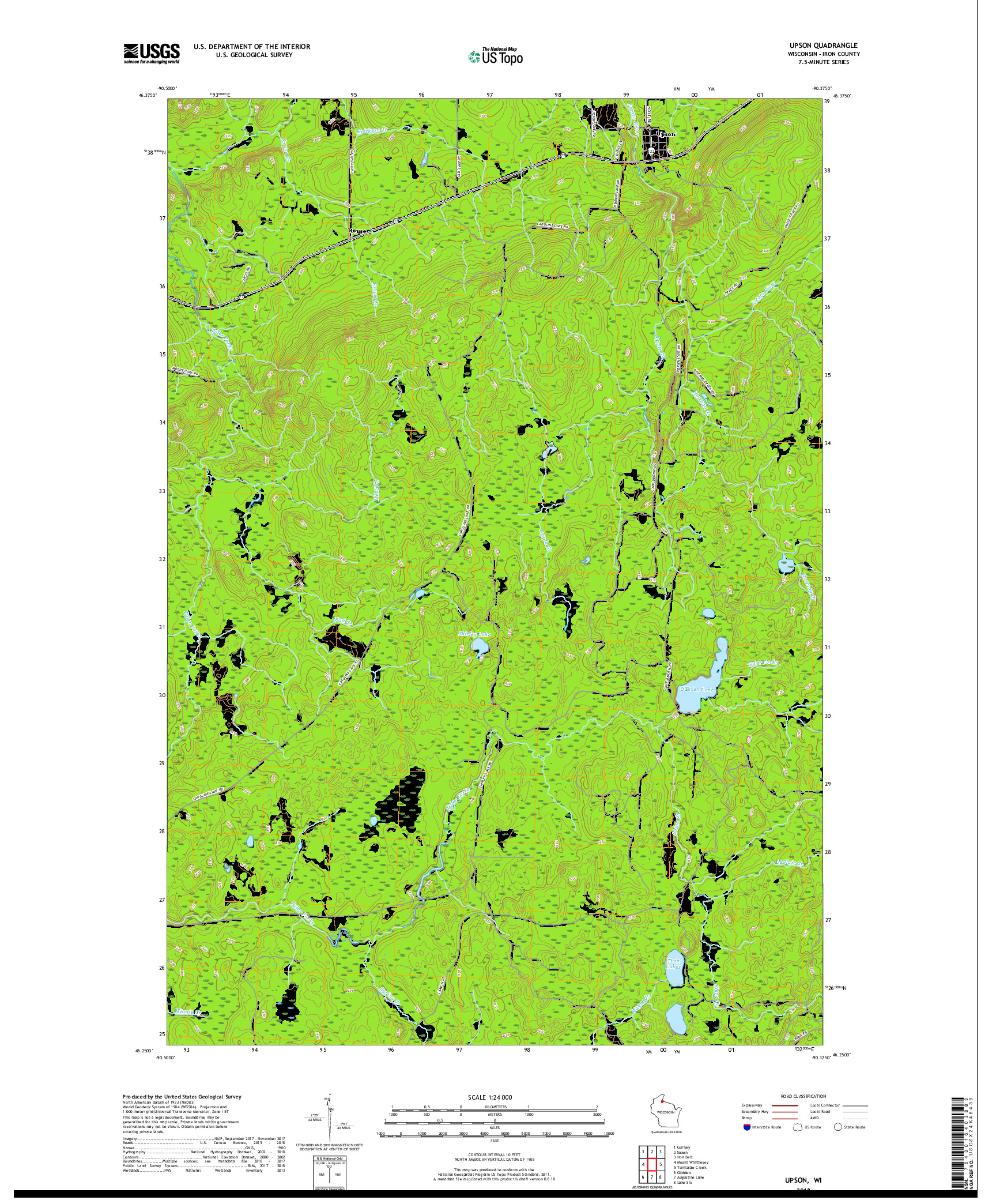 USGS US TOPO 7.5-MINUTE MAP FOR UPSON, WI 2018