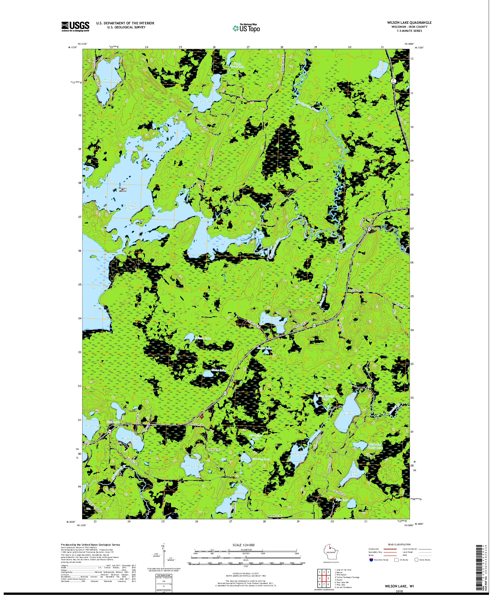 USGS US TOPO 7.5-MINUTE MAP FOR WILSON LAKE, WI 2018