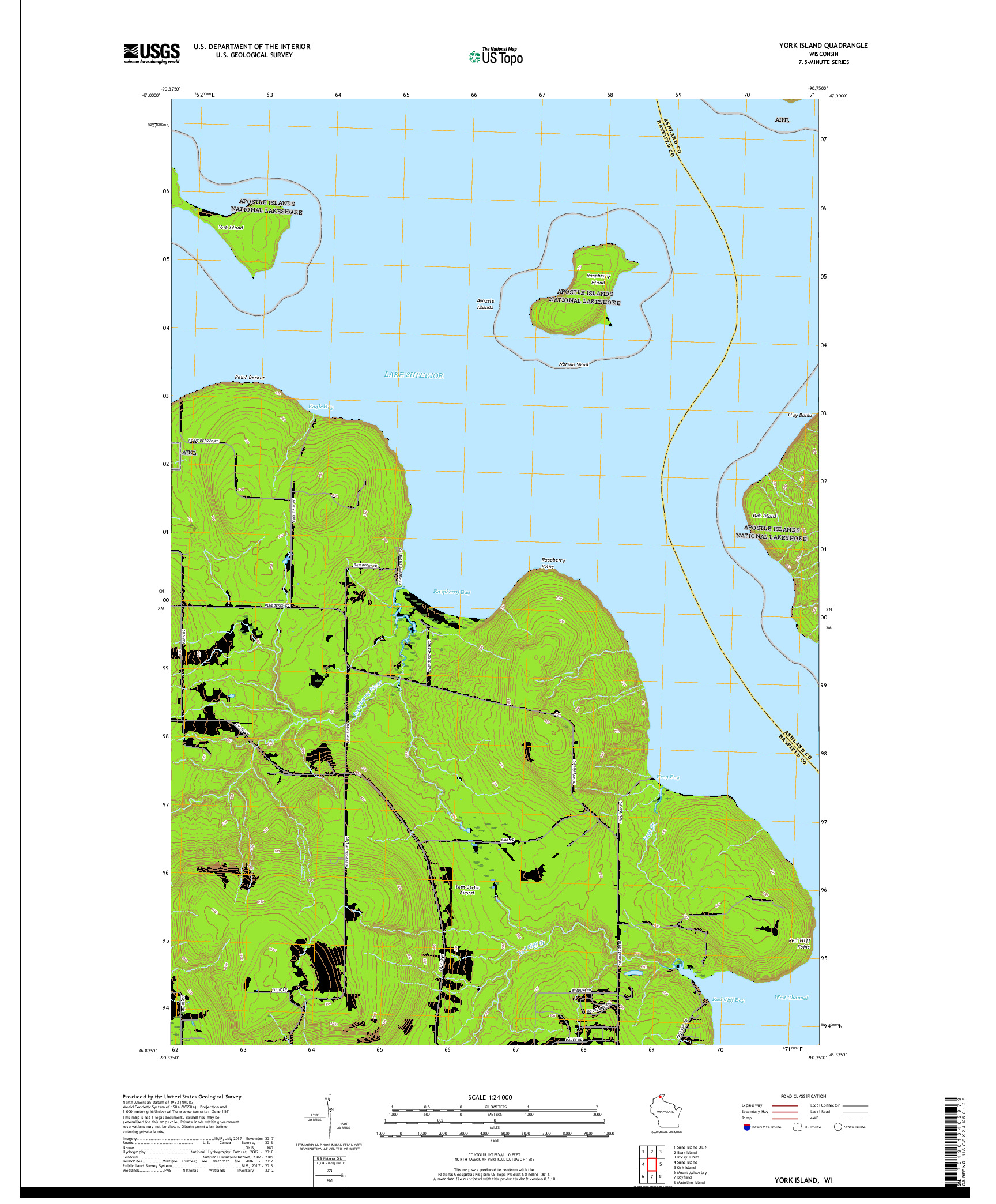 USGS US TOPO 7.5-MINUTE MAP FOR YORK ISLAND, WI 2018