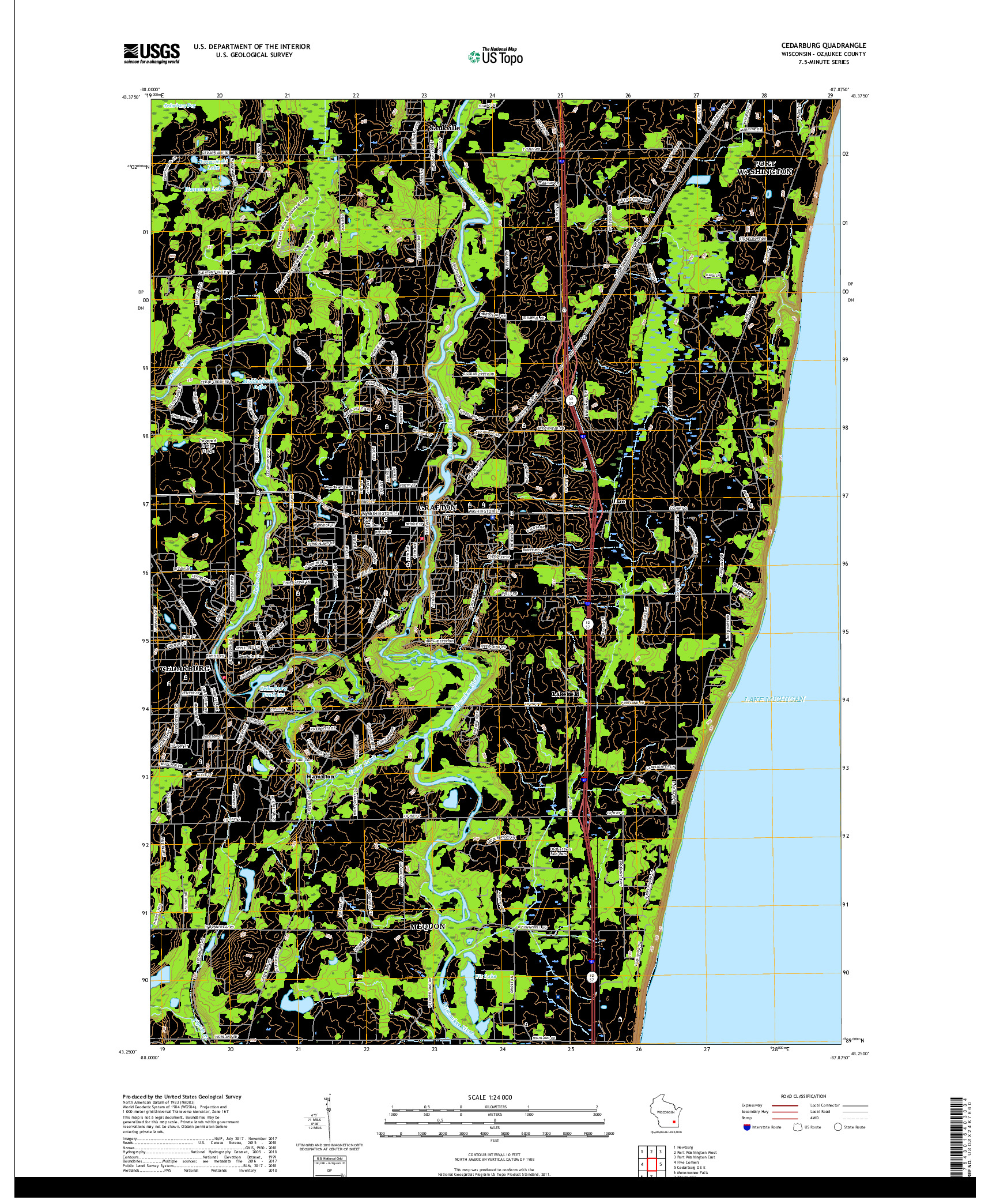 USGS US TOPO 7.5-MINUTE MAP FOR CEDARBURG, WI 2018