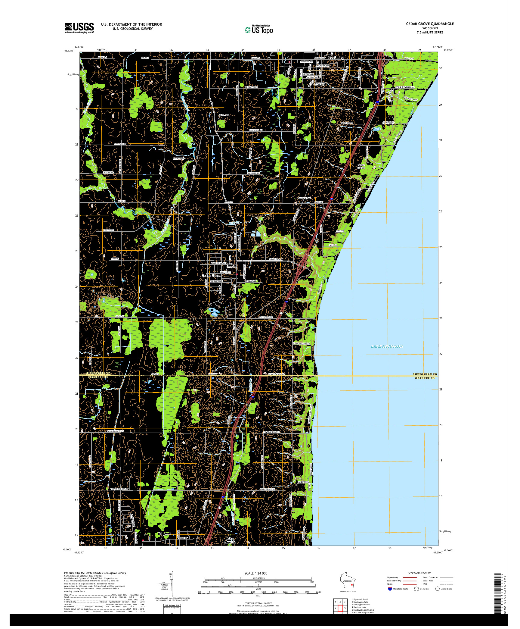 USGS US TOPO 7.5-MINUTE MAP FOR CEDAR GROVE, WI 2018