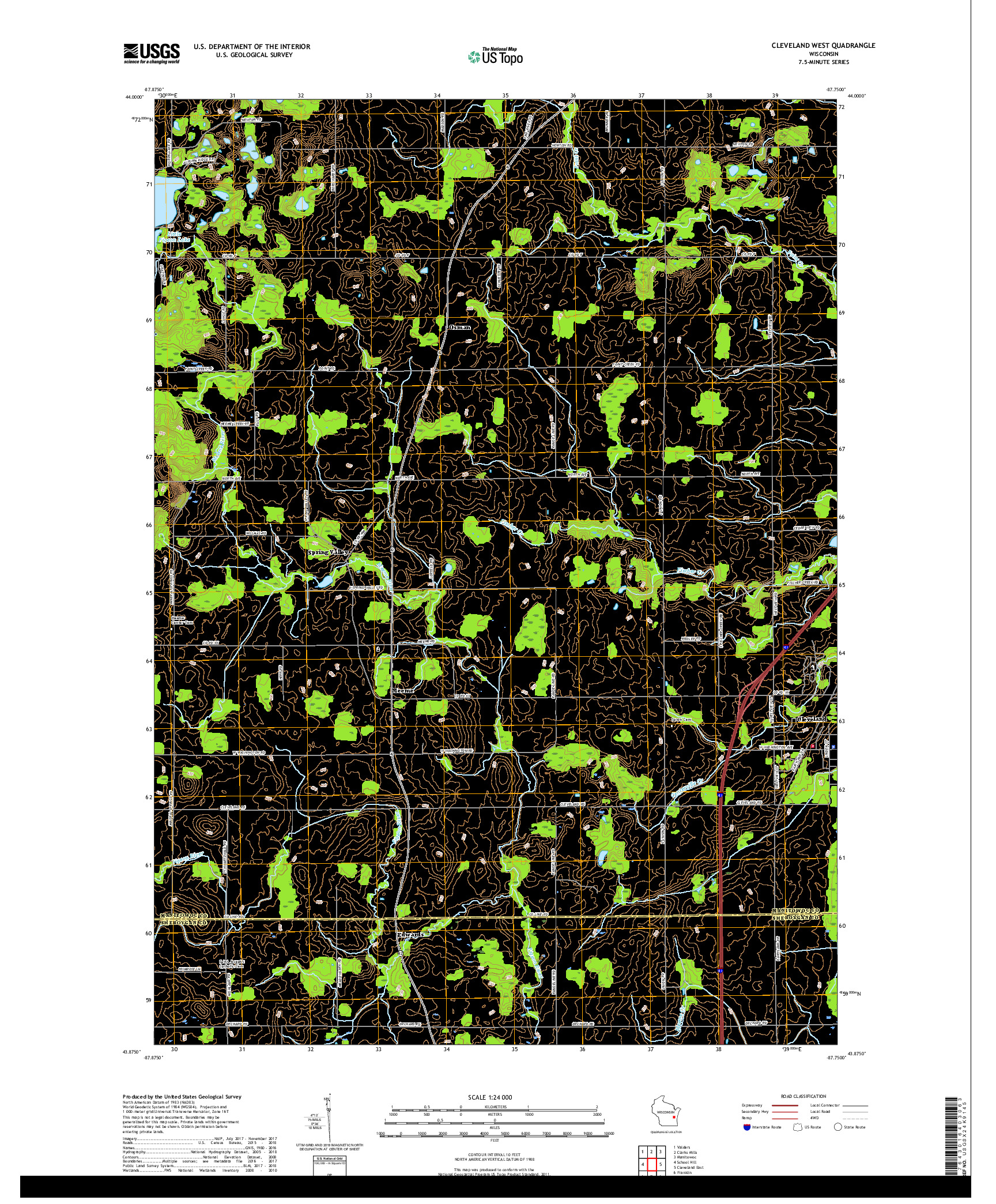 USGS US TOPO 7.5-MINUTE MAP FOR CLEVELAND WEST, WI 2018