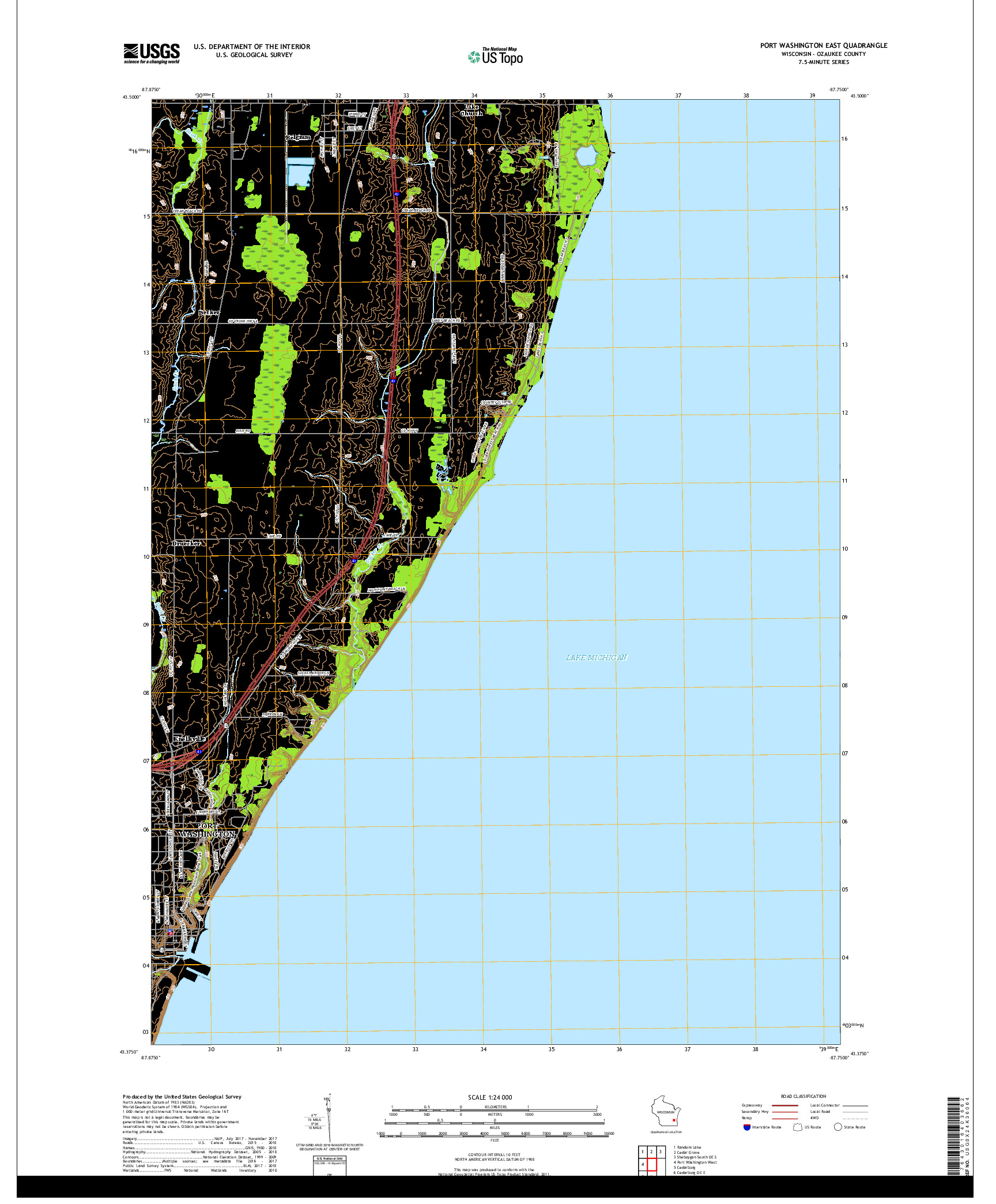 USGS US TOPO 7.5-MINUTE MAP FOR PORT WASHINGTON EAST, WI 2018