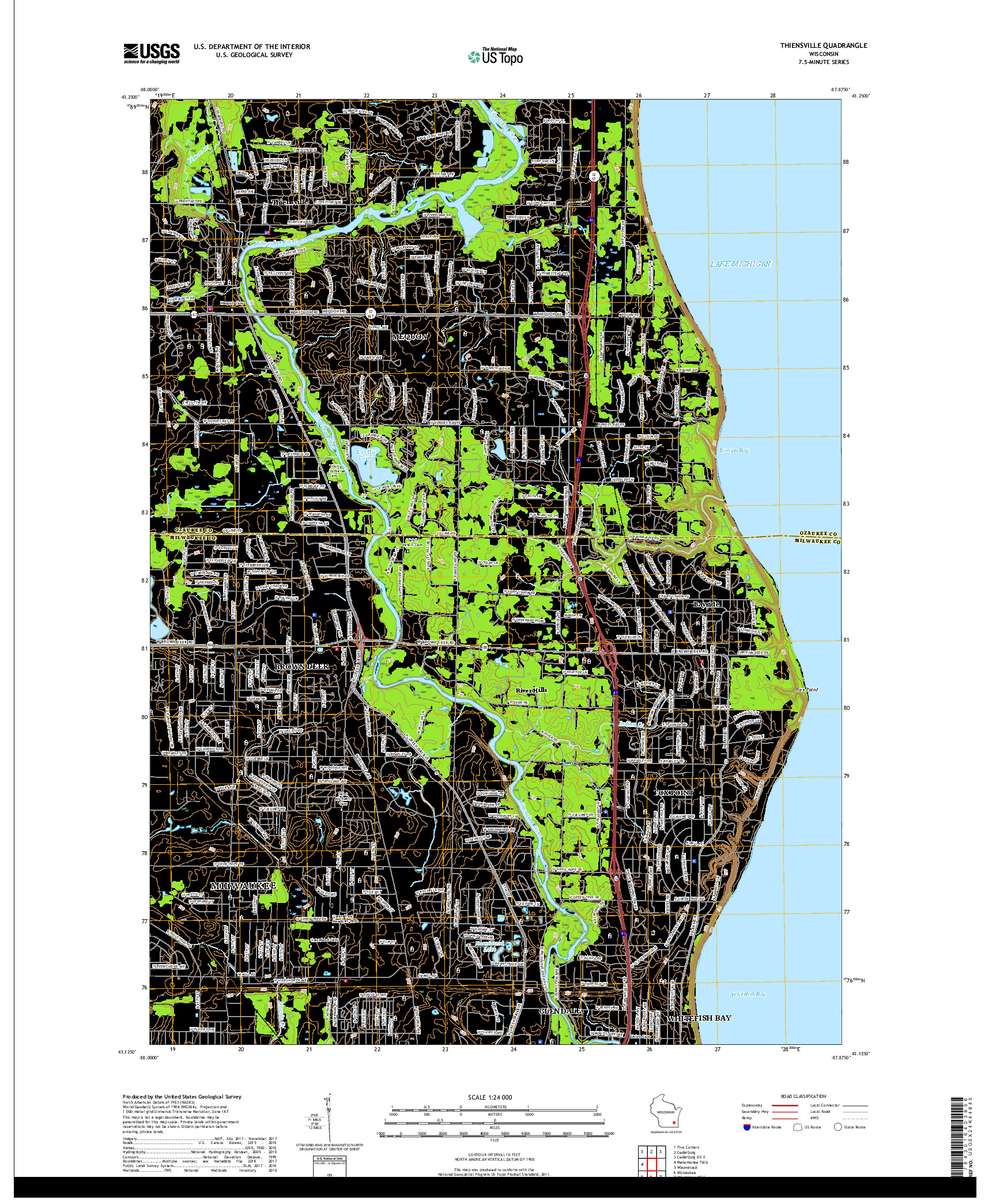 USGS US TOPO 7.5-MINUTE MAP FOR THIENSVILLE, WI 2018