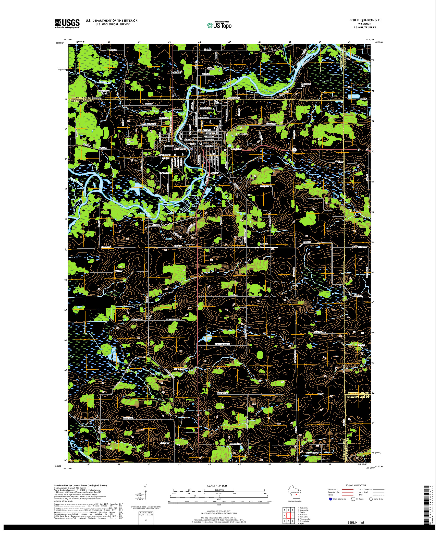 USGS US TOPO 7.5-MINUTE MAP FOR BERLIN, WI 2018