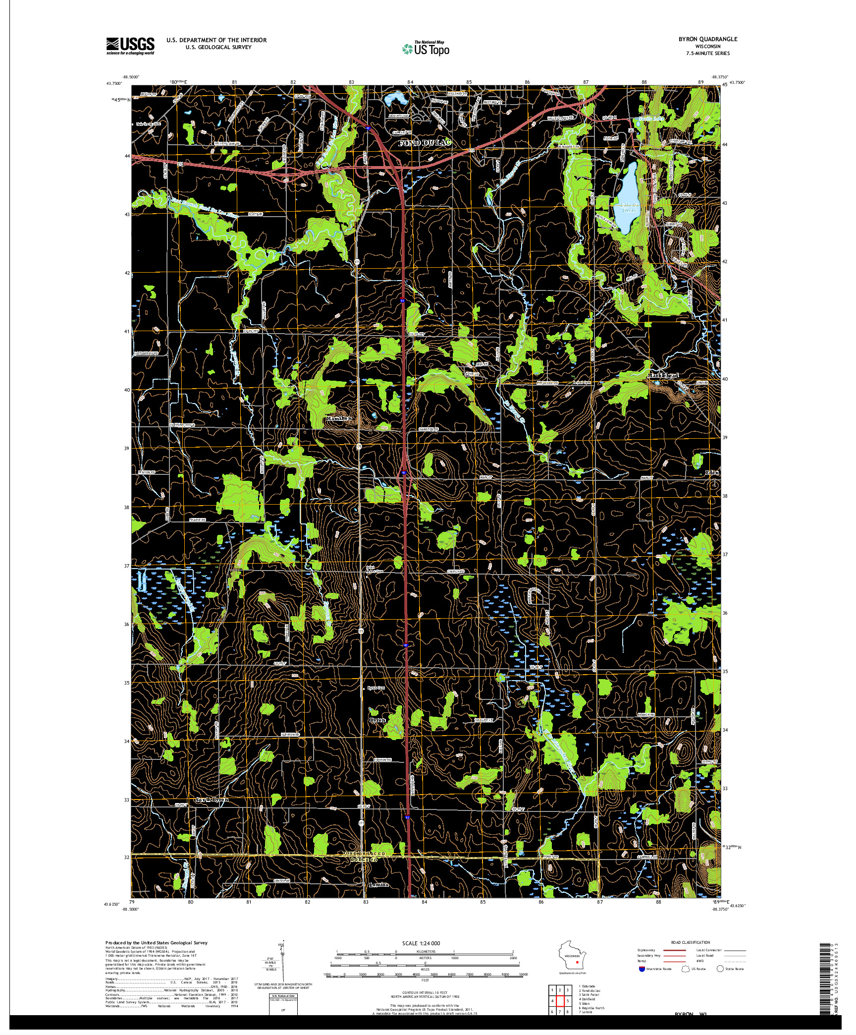 USGS US TOPO 7.5-MINUTE MAP FOR BYRON, WI 2018