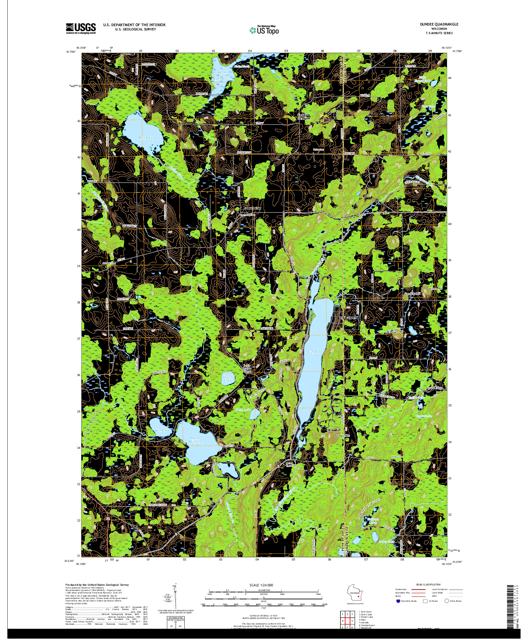 USGS US TOPO 7.5-MINUTE MAP FOR DUNDEE, WI 2018