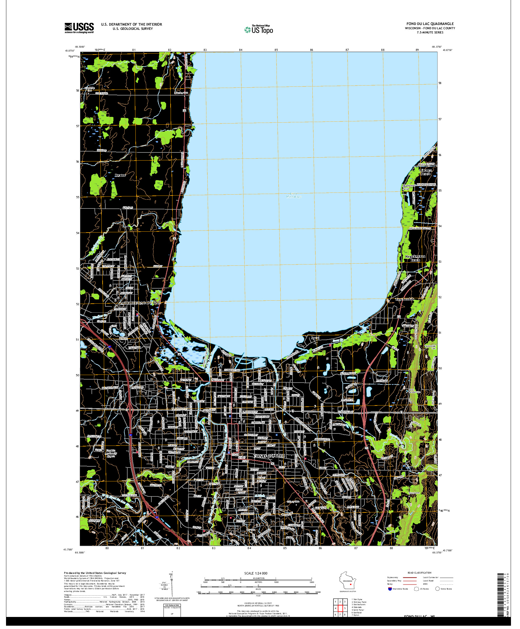 USGS US TOPO 7.5-MINUTE MAP FOR FOND DU LAC, WI 2018