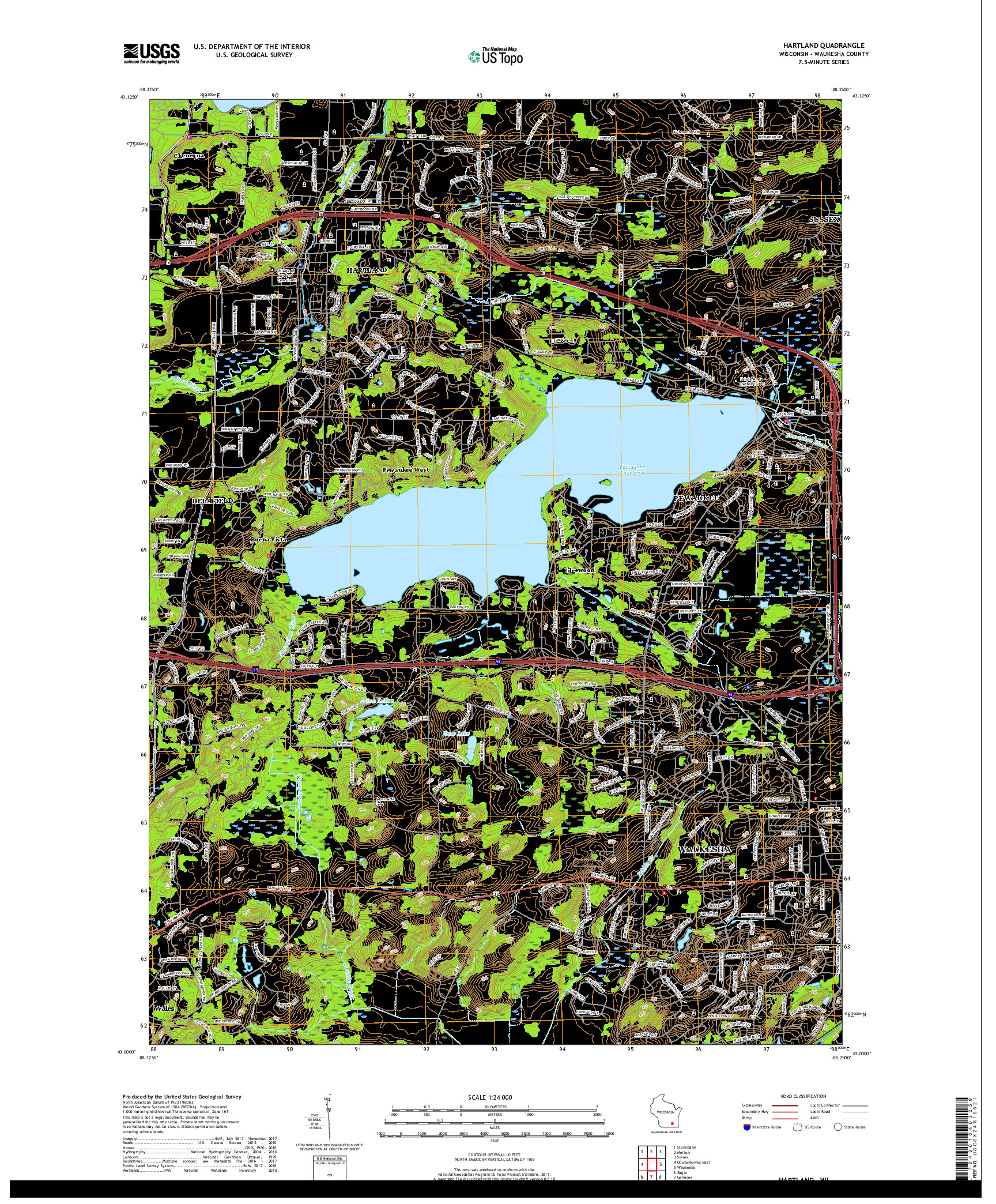 USGS US TOPO 7.5-MINUTE MAP FOR HARTLAND, WI 2018