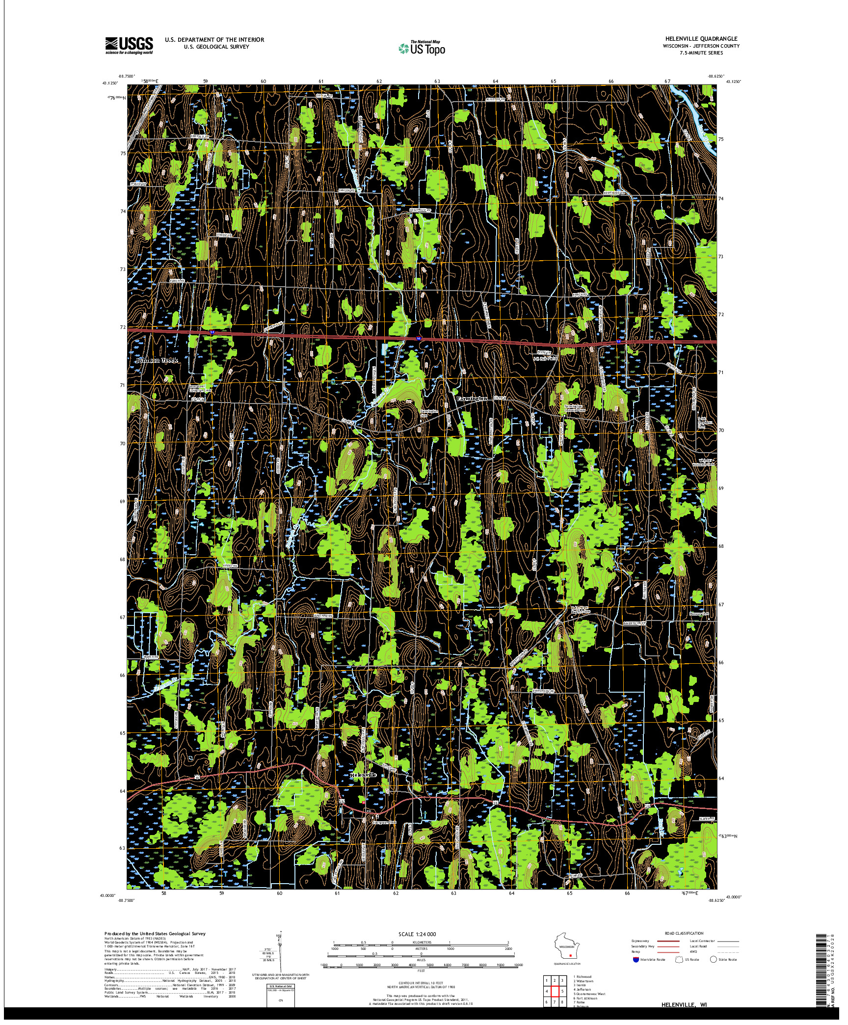 USGS US TOPO 7.5-MINUTE MAP FOR HELENVILLE, WI 2018