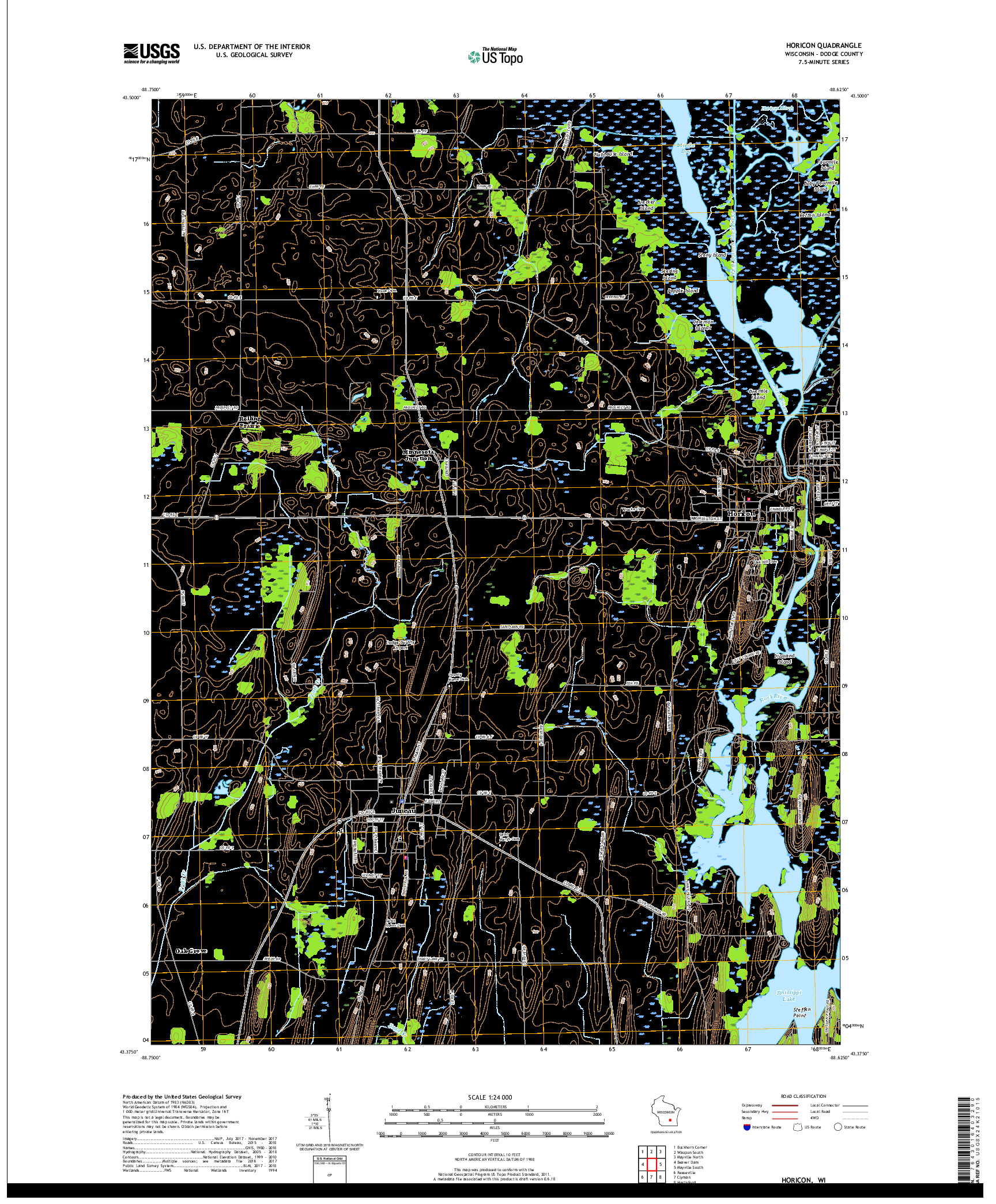 USGS US TOPO 7.5-MINUTE MAP FOR HORICON, WI 2018