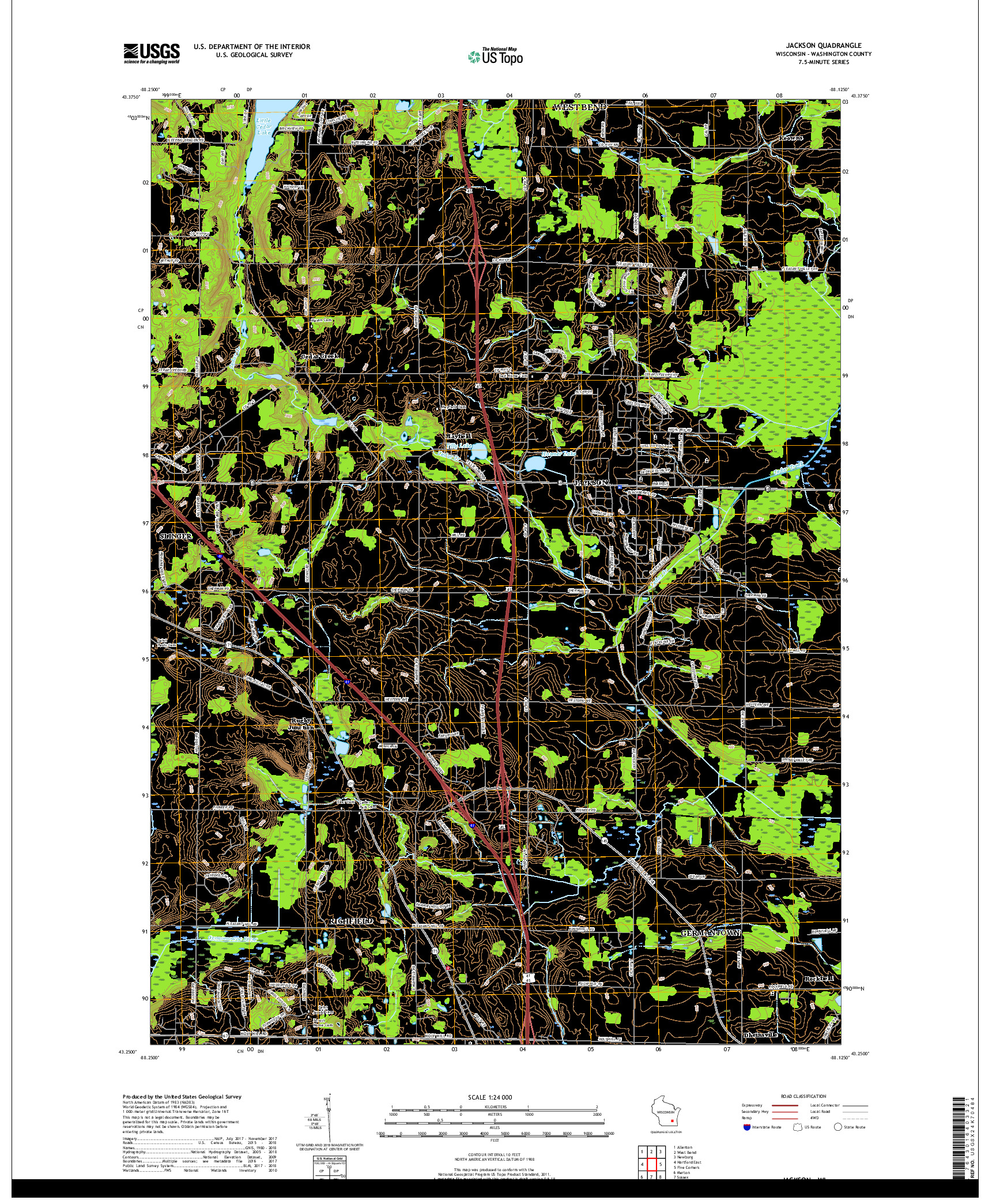 USGS US TOPO 7.5-MINUTE MAP FOR JACKSON, WI 2018