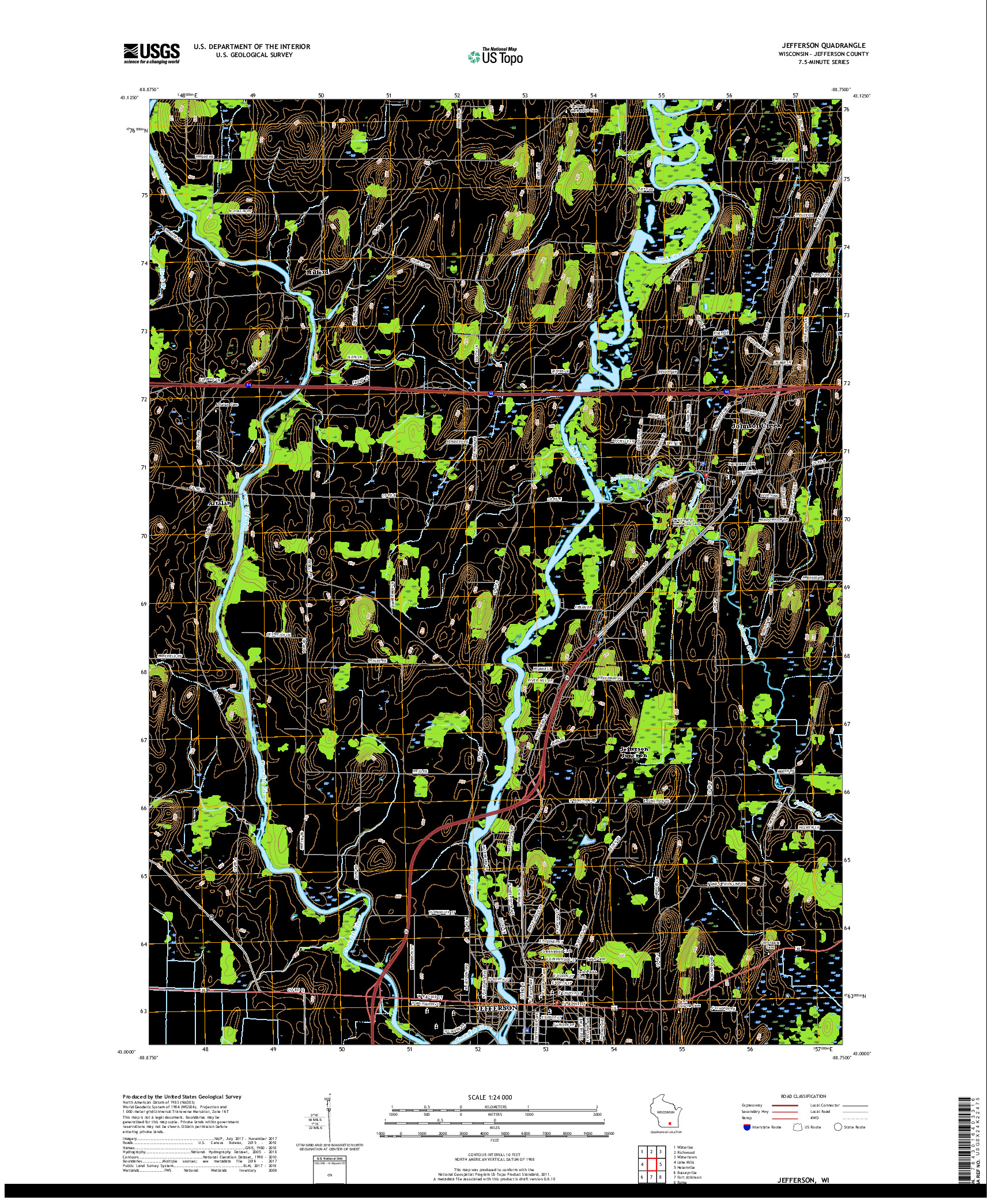 USGS US TOPO 7.5-MINUTE MAP FOR JEFFERSON, WI 2018