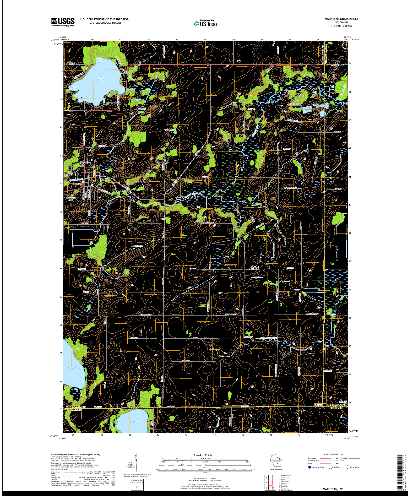 USGS US TOPO 7.5-MINUTE MAP FOR MARKESAN, WI 2018