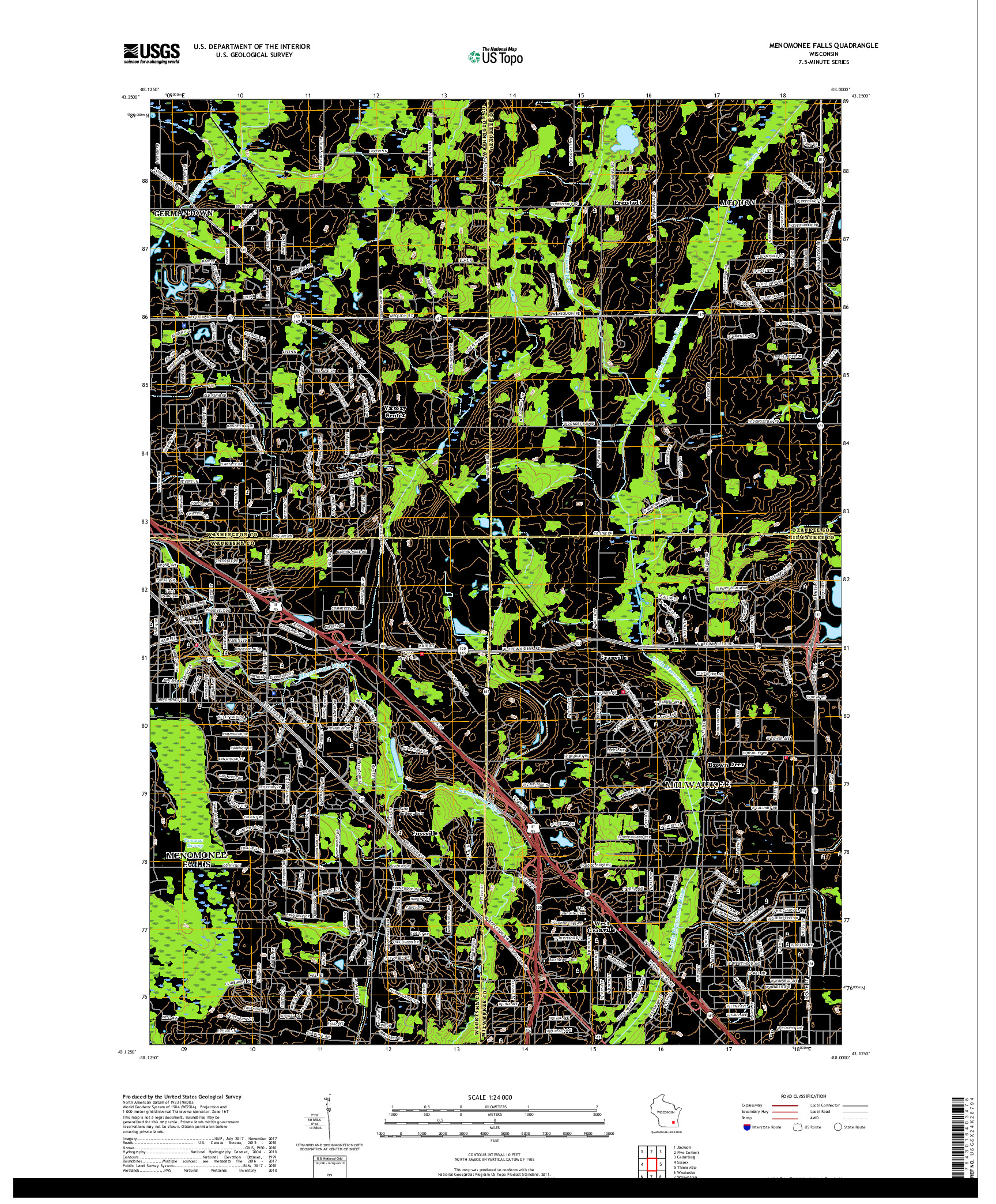 USGS US TOPO 7.5-MINUTE MAP FOR MENOMONEE FALLS, WI 2018