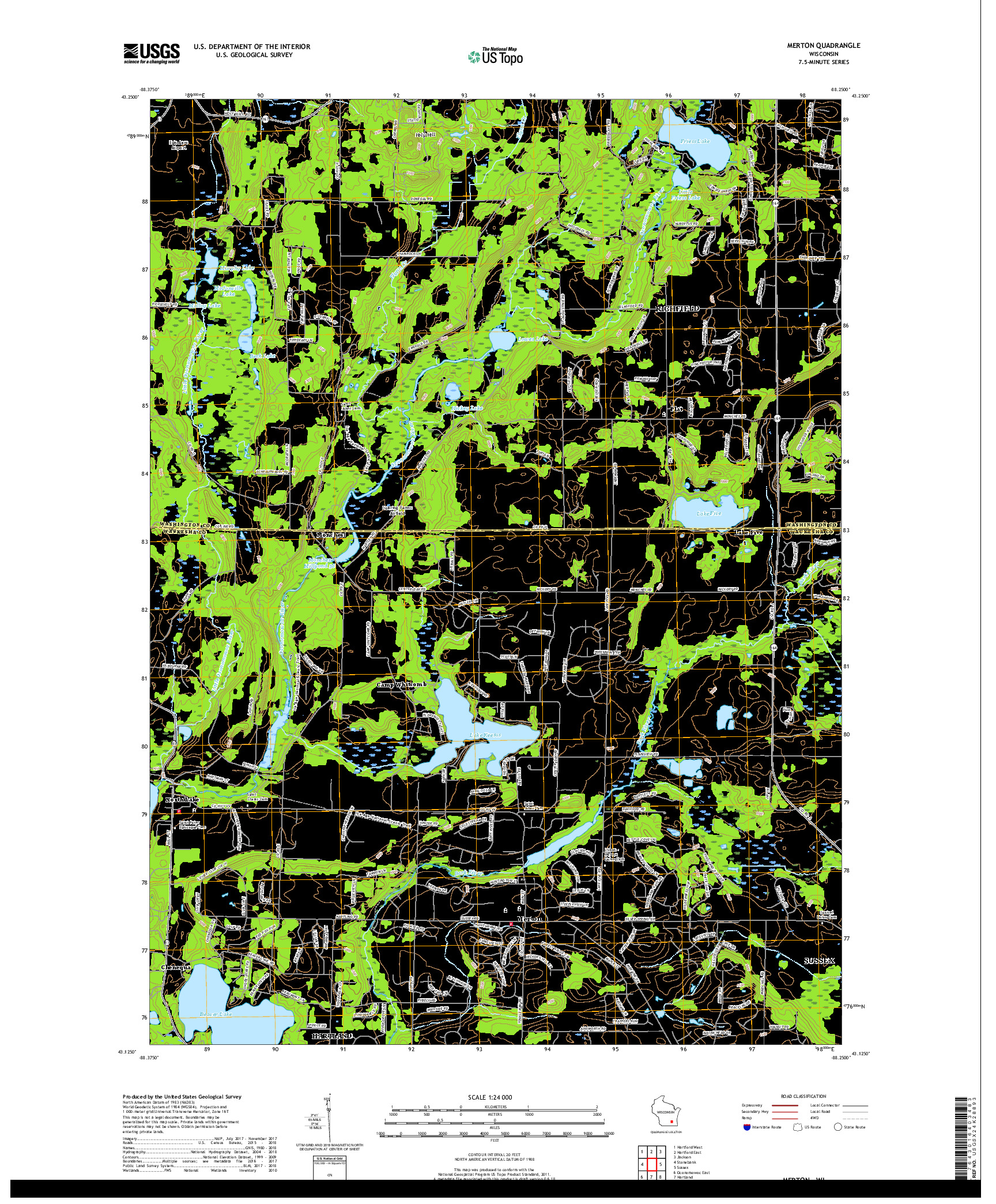 USGS US TOPO 7.5-MINUTE MAP FOR MERTON, WI 2018