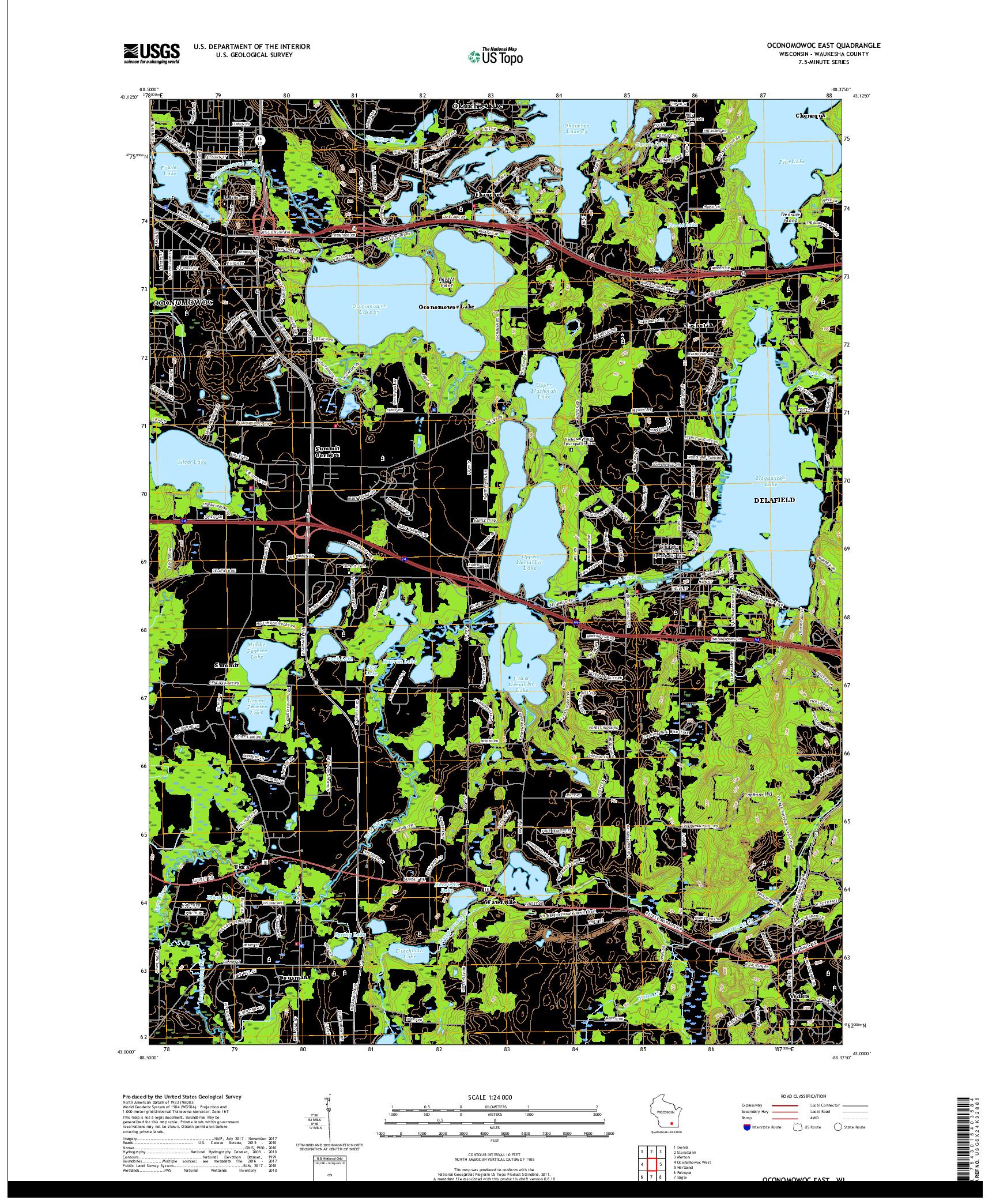 USGS US TOPO 7.5-MINUTE MAP FOR OCONOMOWOC EAST, WI 2018