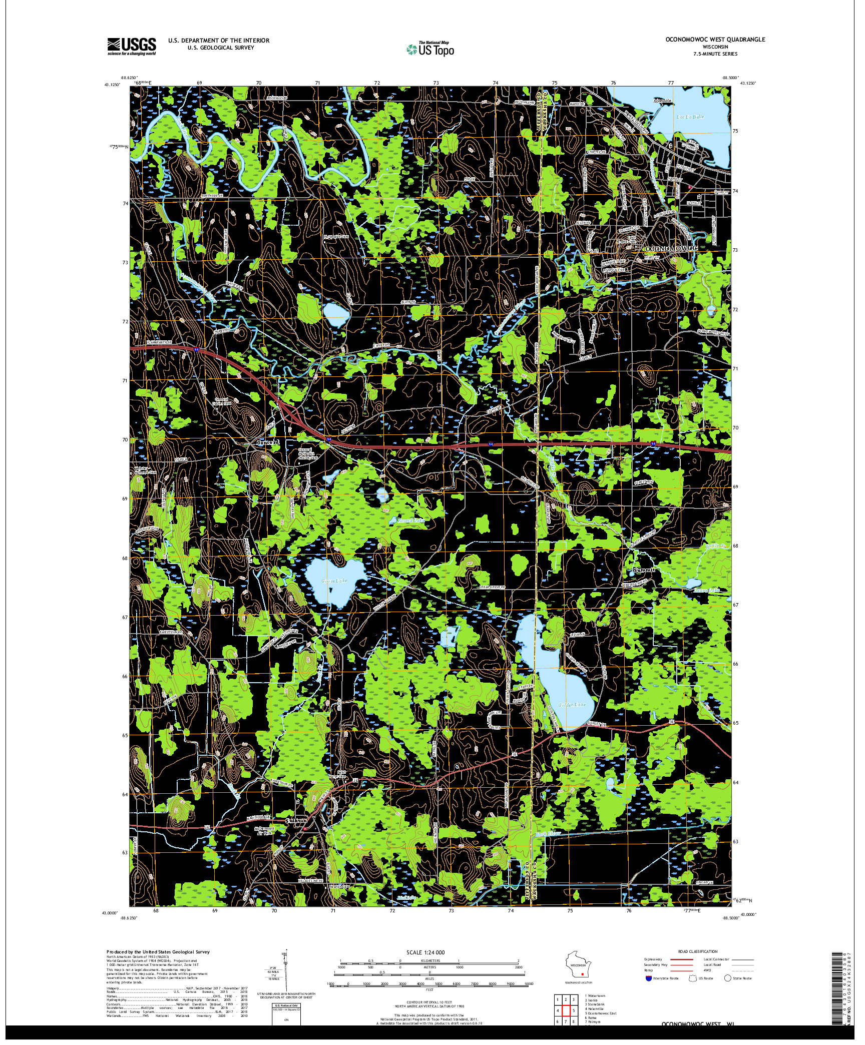 USGS US TOPO 7.5-MINUTE MAP FOR OCONOMOWOC WEST, WI 2018